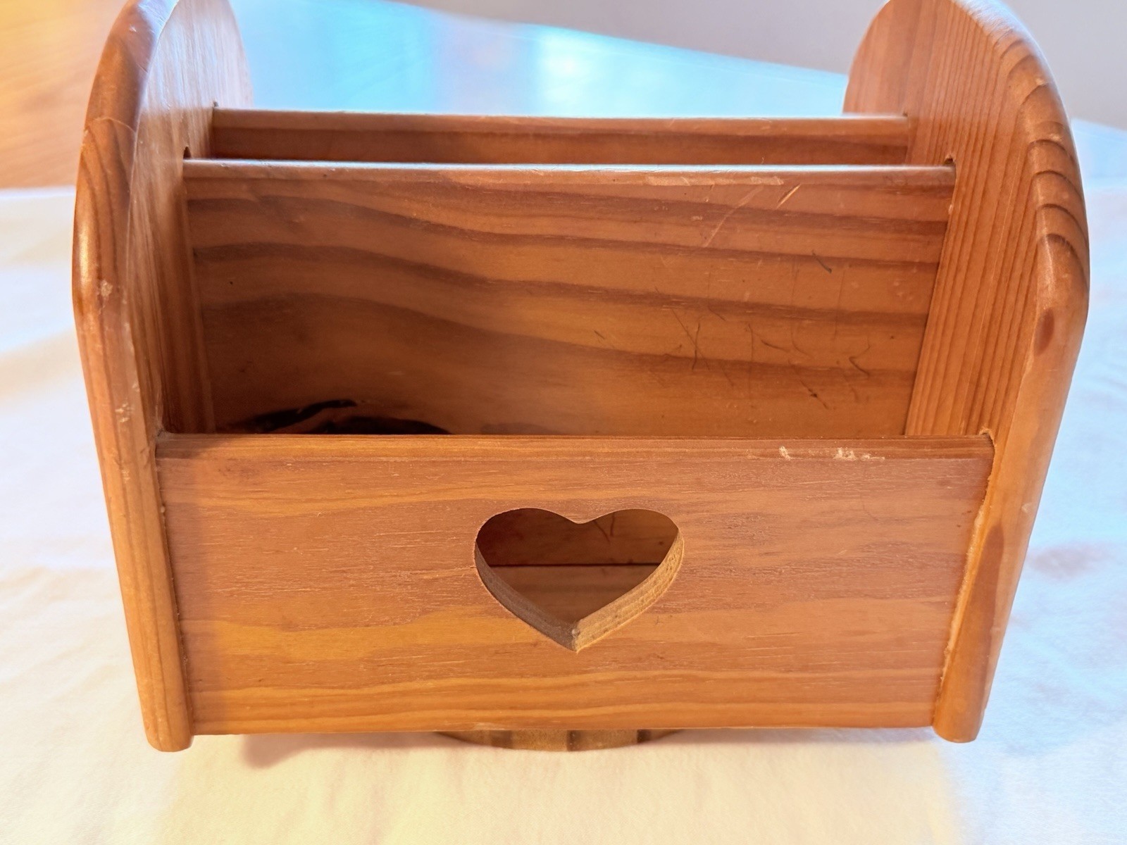 Vintage Wood Rotating Desk Organizer Mail Holder Napkin Utensil Caddy