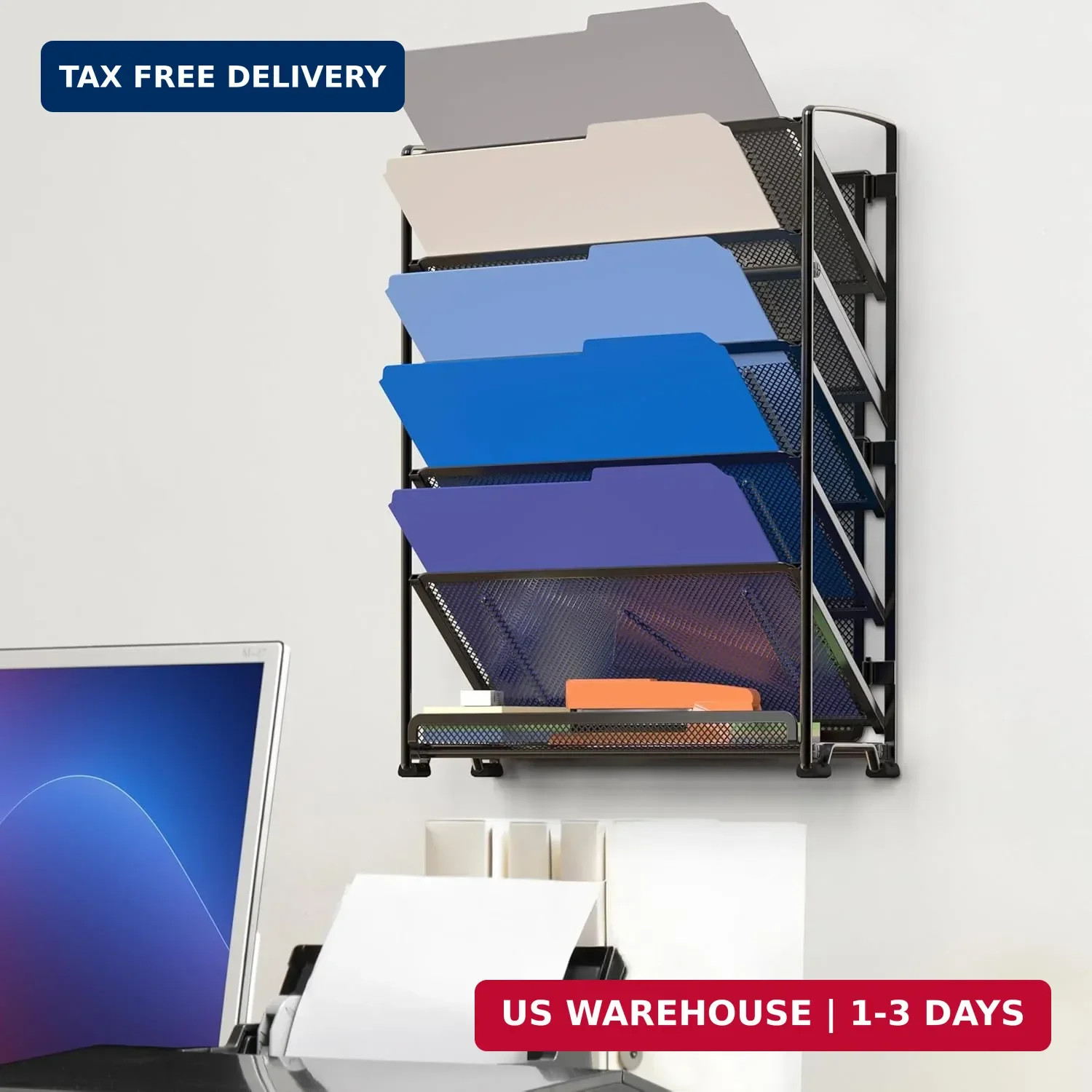 Simple Houseware 6-Tier Wall Mount Document Letter Tray Organizer, Black