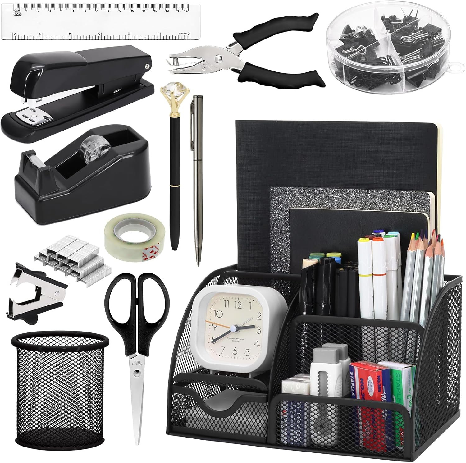 13-In-1 Office Desk Organizer Set with Stapler and Tape Dispenser, Pen Holder, S