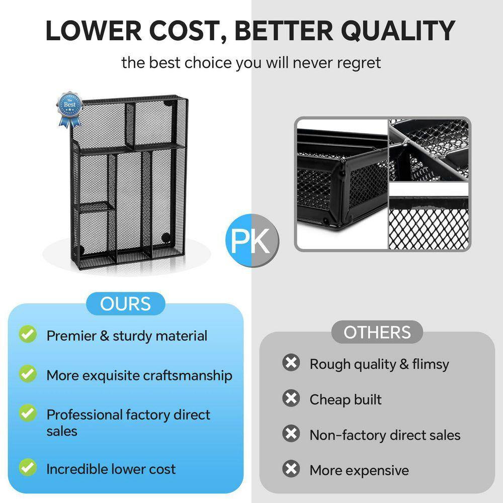 Black 12 in X 8 in Metal Mesh Desk Drawer Organizer Box with 6 Compartments for
