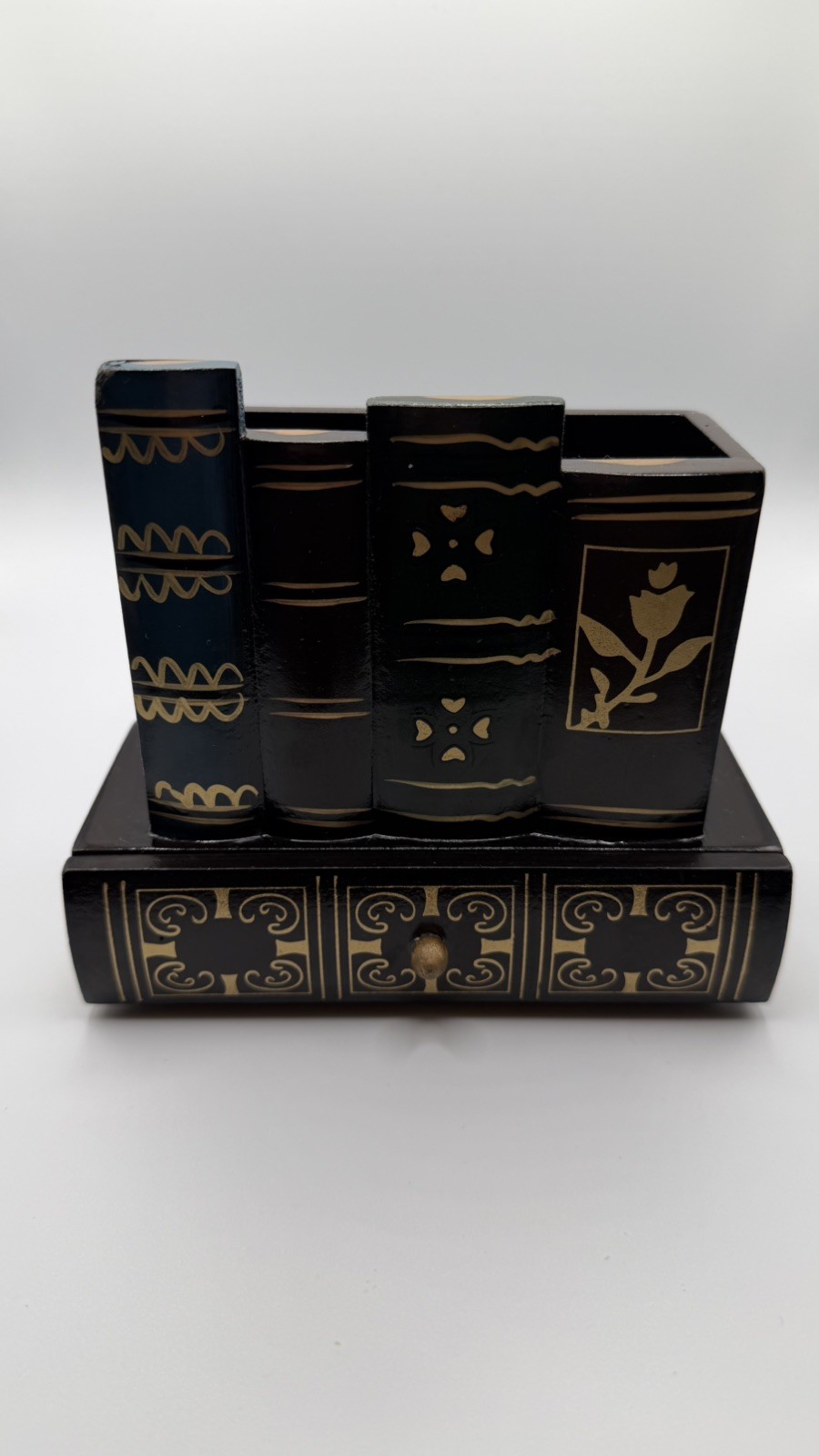 Decorative Library Books Design Wooden Office Supply Caddy Pencil Holder