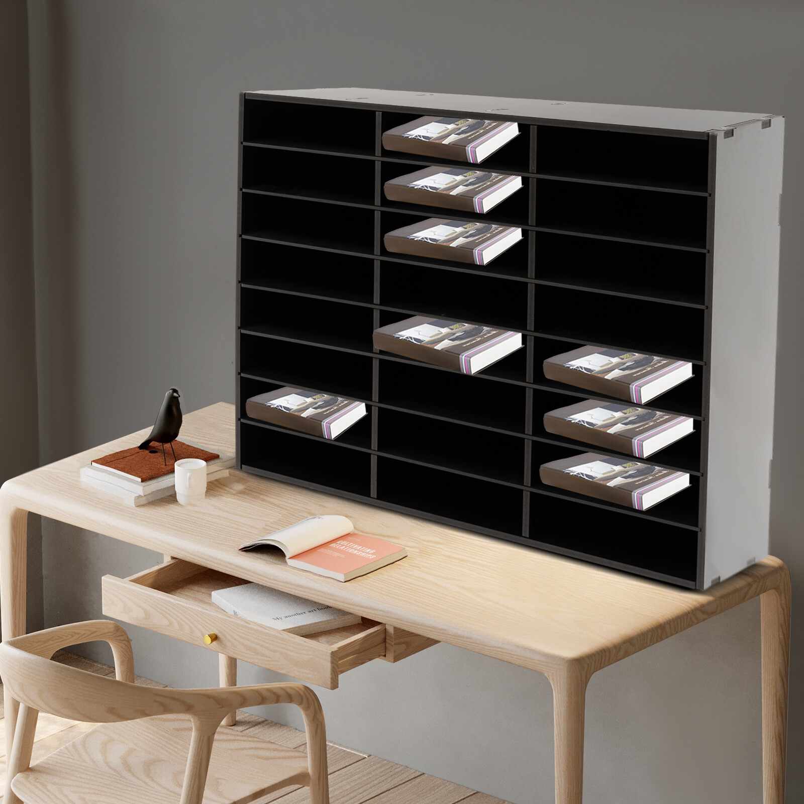 PVC Literature Organizer Desktop File Sorter Wear-resistant Display Stand Black~
