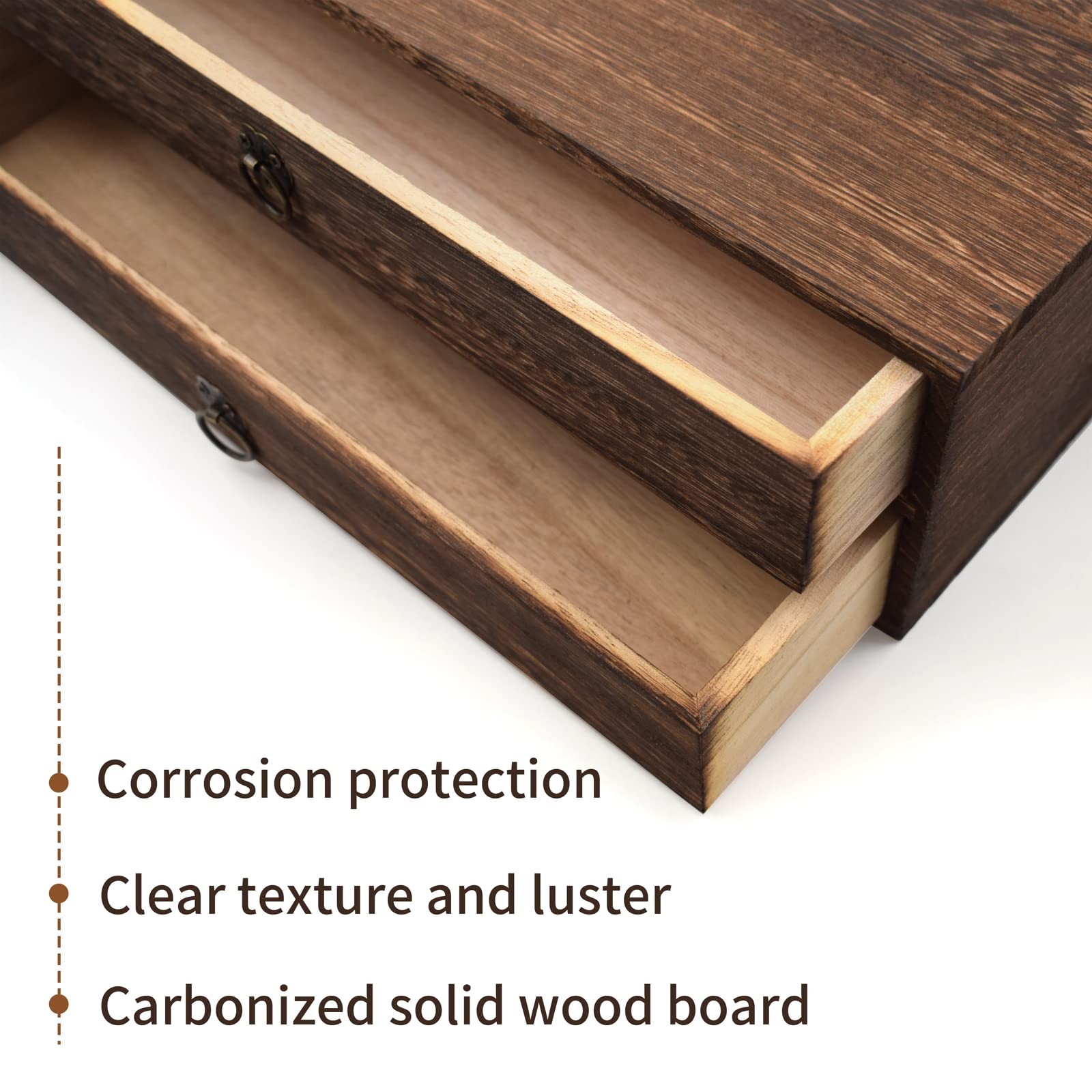 KeaJuidy 2-Drawer Wooden Desk Organizer Wood Desktop 2-layer, Dark Brown