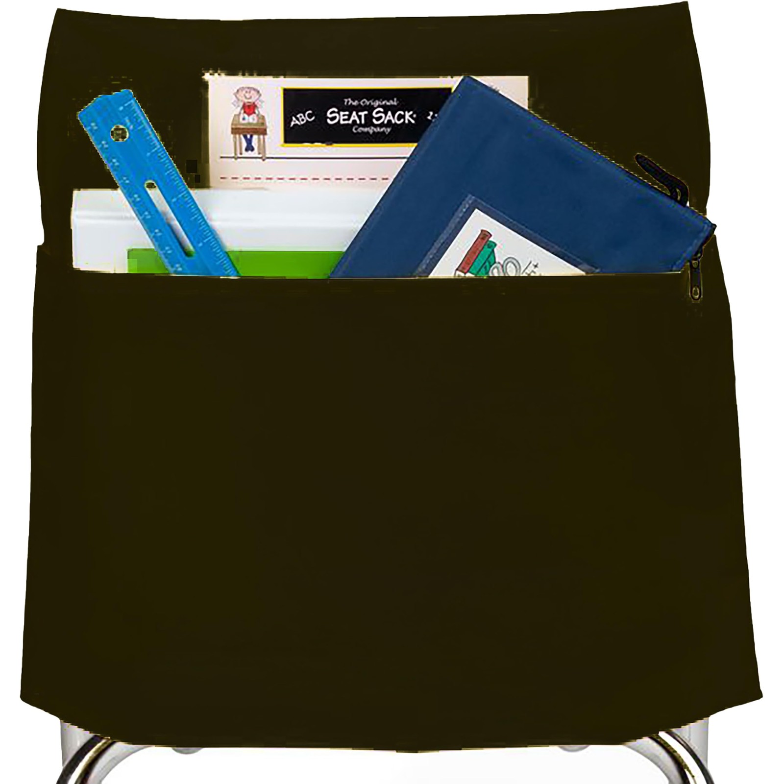 Black 14 Inch Double Pocket Chair Storage Organizer For Classroom Seating