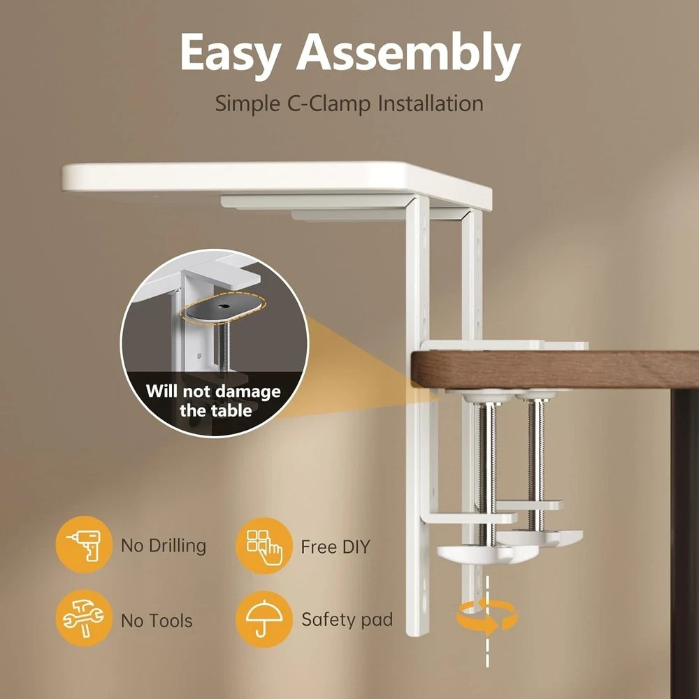 15.7″×7.5″ Clamp-On Desk Extender and Organizer Shelf, Adjustable White
