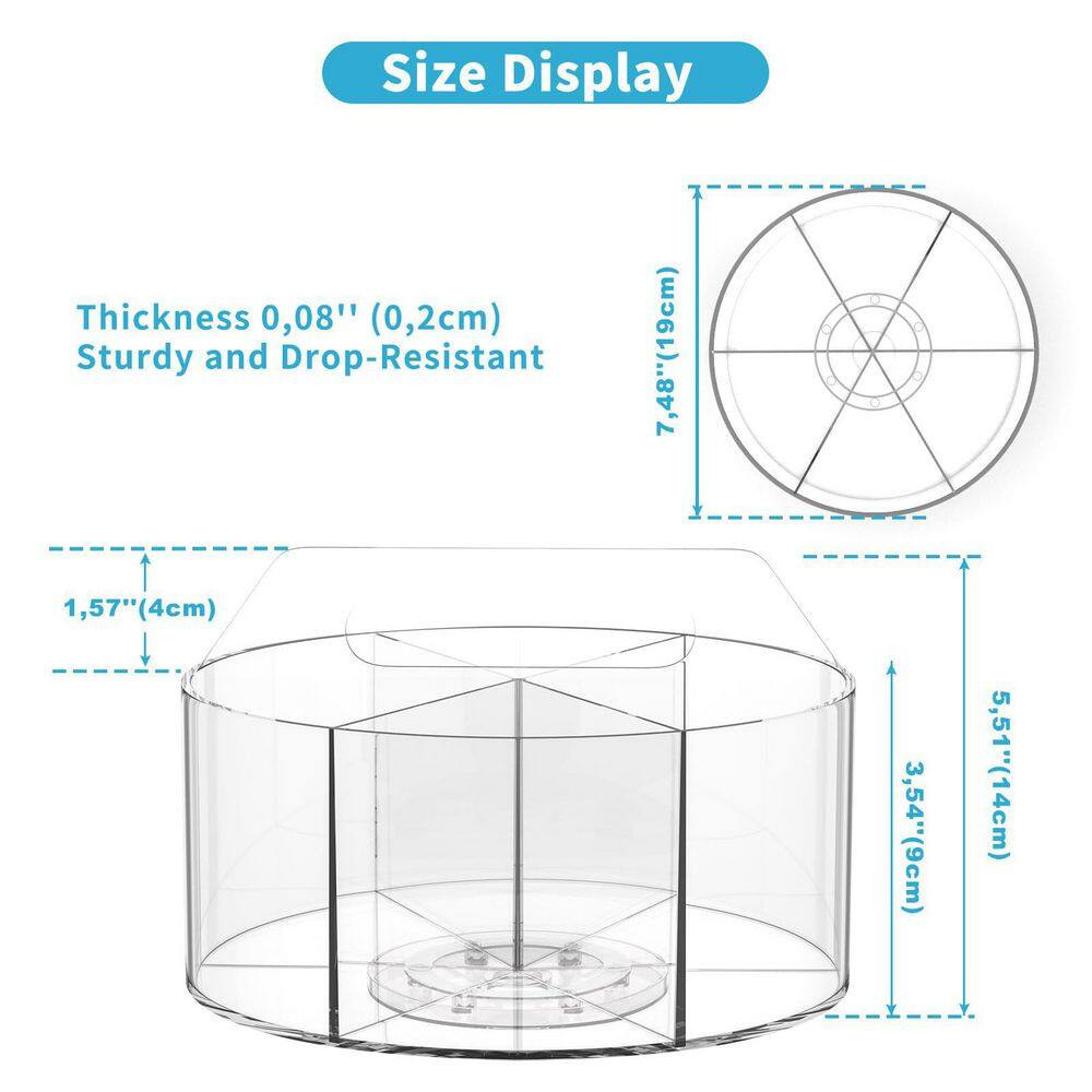 7.48 X 7.48 X 5.31 In. Acrylic Rotating Desk Organizer with 6 Compartments for O