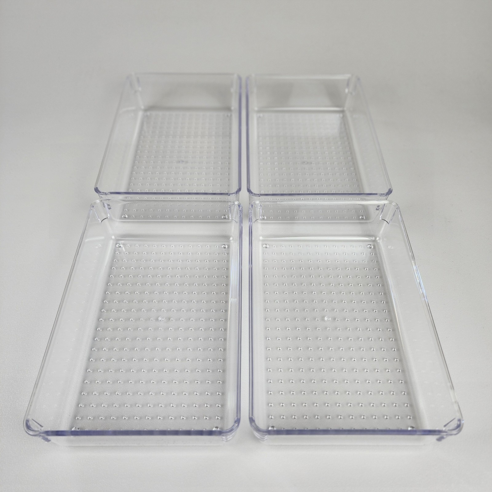 4 Pack Clear Drawer Organizer Tray Set Plastic Storage Bins Desk Kitchen Bathroo