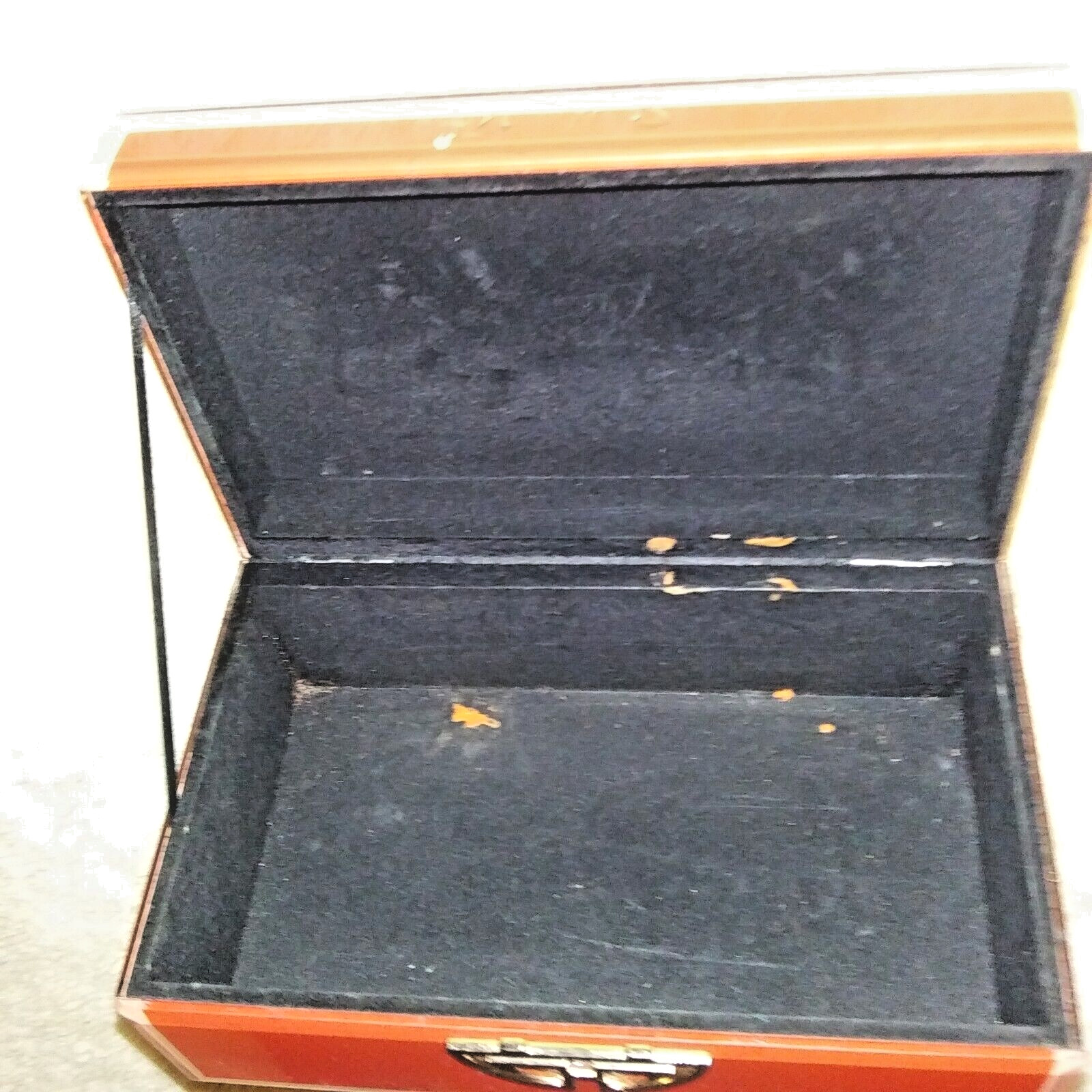 Asian Red Lacquer Jewelry Box Velvet Lining