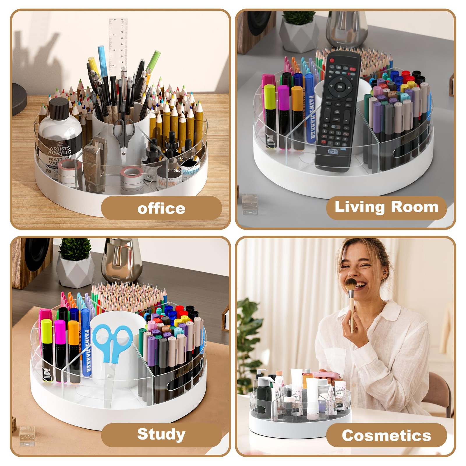 Rotating Pencil Organizer for Desk, 360 Smooth Spinning Marker Organizer, Cle…