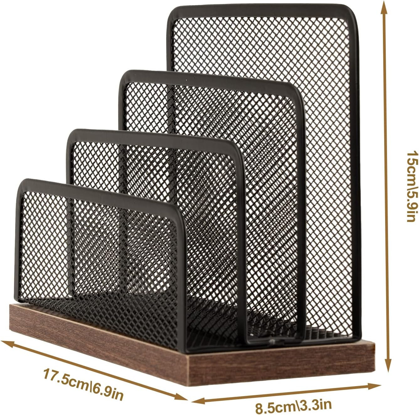 Wooden Desk Mail Organizer, Desktop File Organizer Metal Mesh with 3 Vertical Up