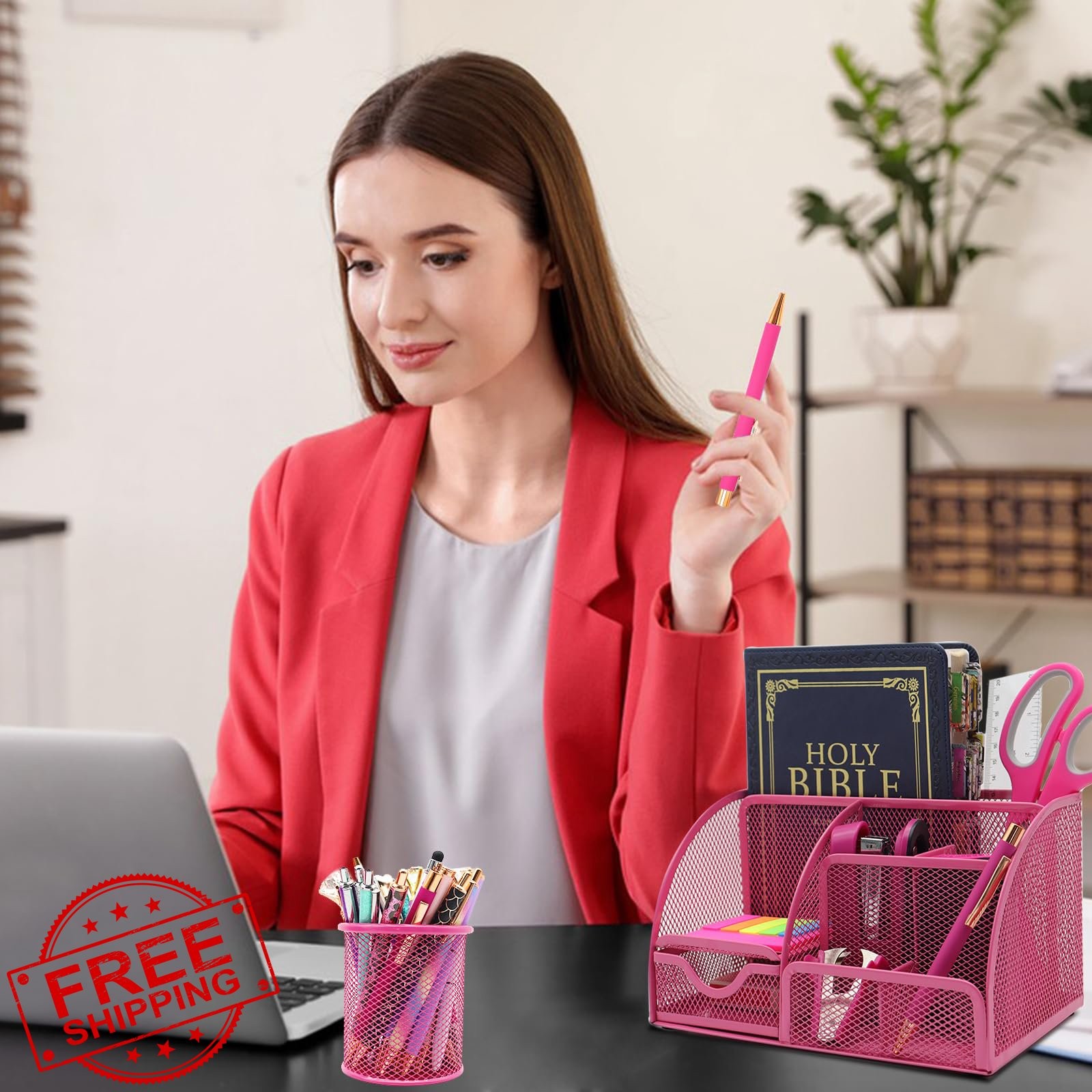 Shellvcase Hot Pink 12-in-1 Desk Organizer Set