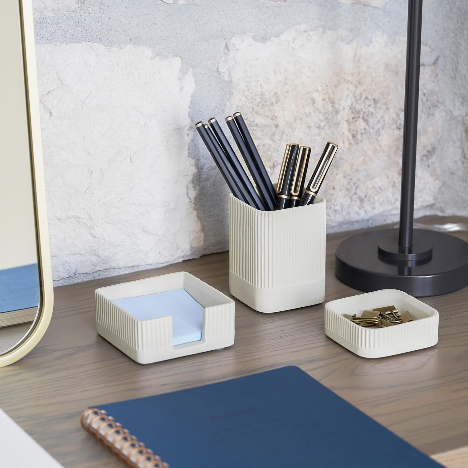 Concrete Desk Organizer Set 3Pc Pen Holder Paperclip Storage