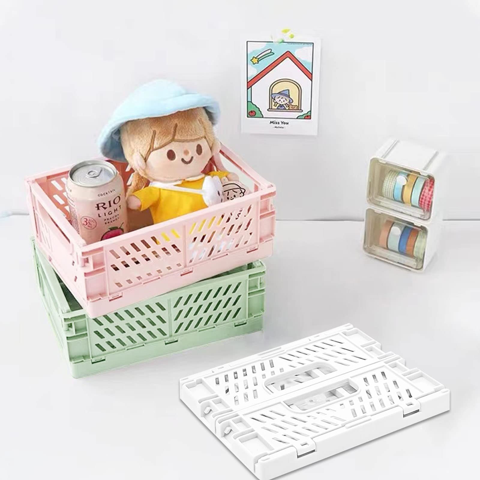 3 Pack Large Plastic Storage Basket for Shelf Organizing, 3
