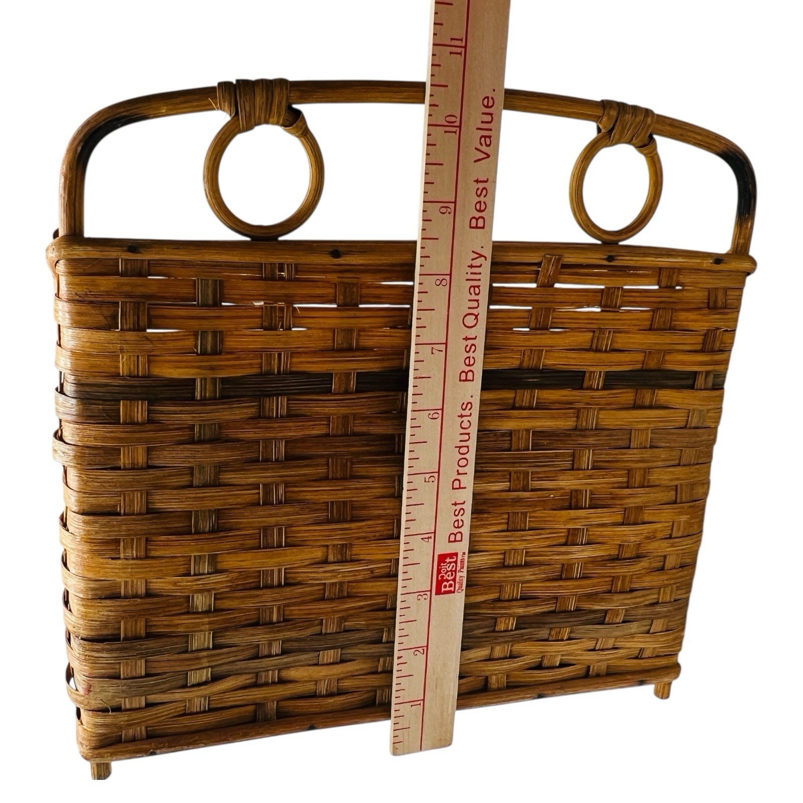 VTG Rattan Desk Organizer Bamboo Letter Tray Boho Basket Weave Office Storage