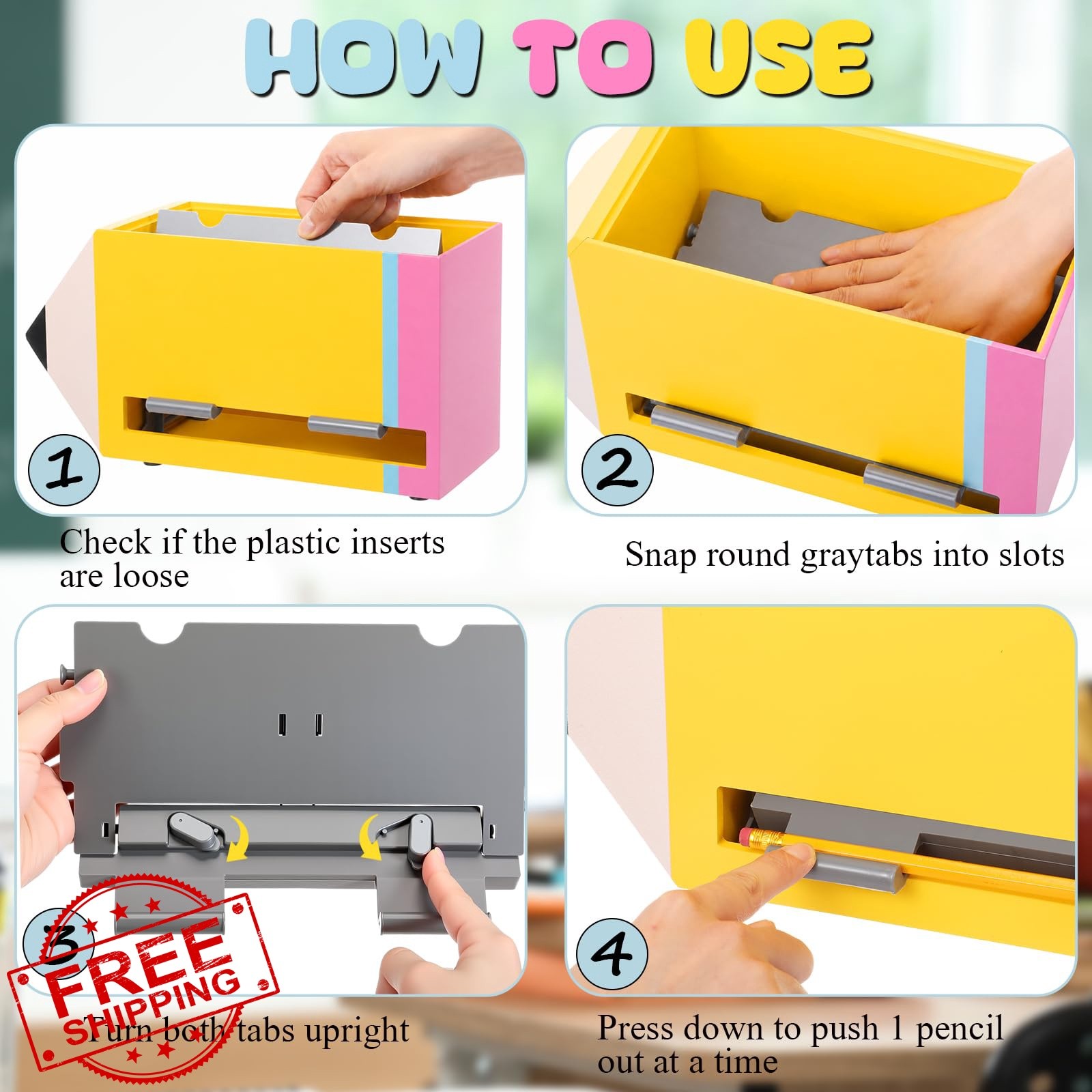 Yalikop Wooden Pencil Dispenser Irregular Pencil Pink Yellow 1 Pc