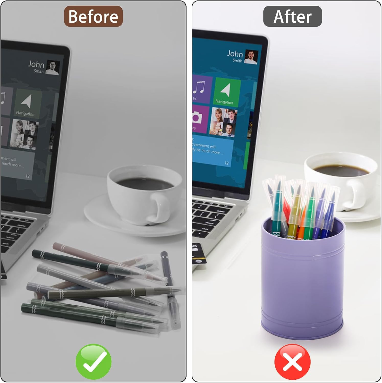 9 Pack Metal Pen Holders for Desk, Colorful Bulk round Pencil Cup Caddy, Desktop