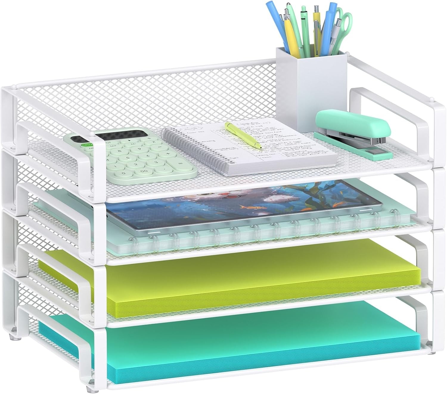 4 Pack Stackable Letter Paper Tray Desk File Organizer Paper Sorter Letter/A4