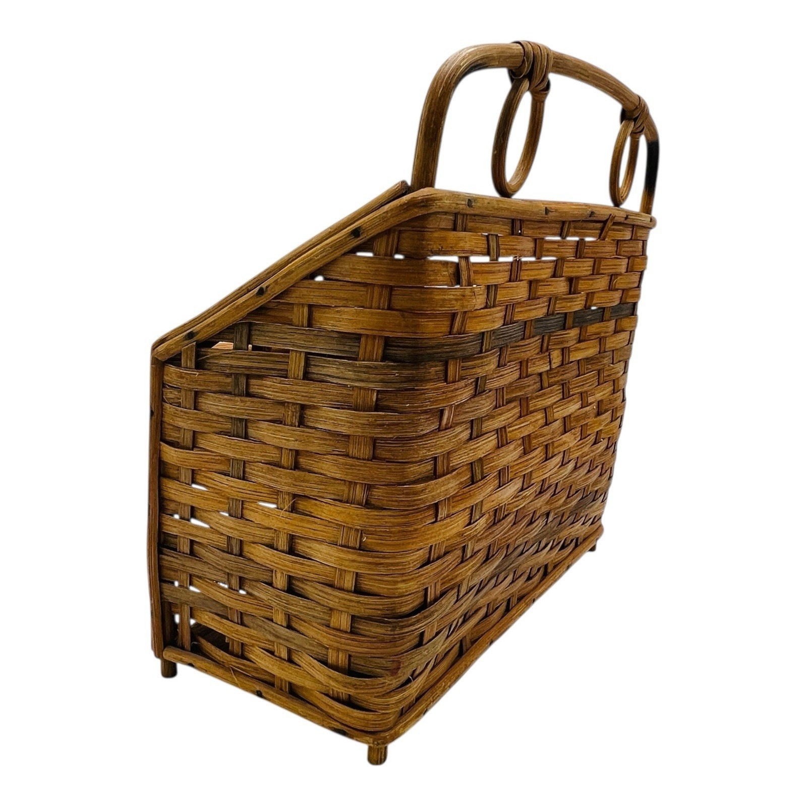 VTG Rattan Desk Organizer Bamboo Letter Tray Boho Basket Weave Office Storage