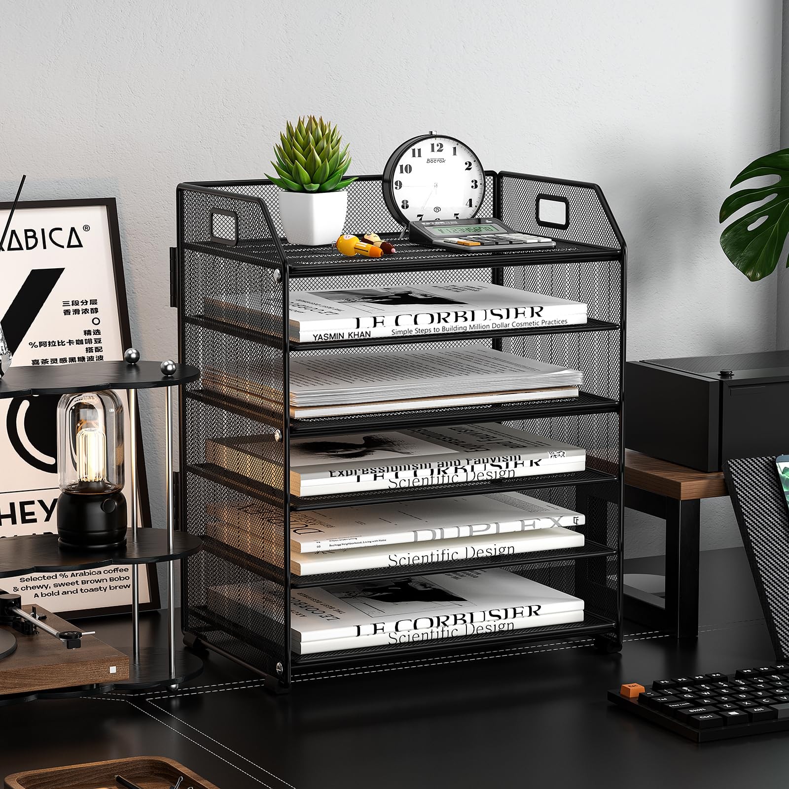 Handimp 6 Trays Paper Organizer Letter 12.6 x 9 x 15.7 inches, 6-tier Black