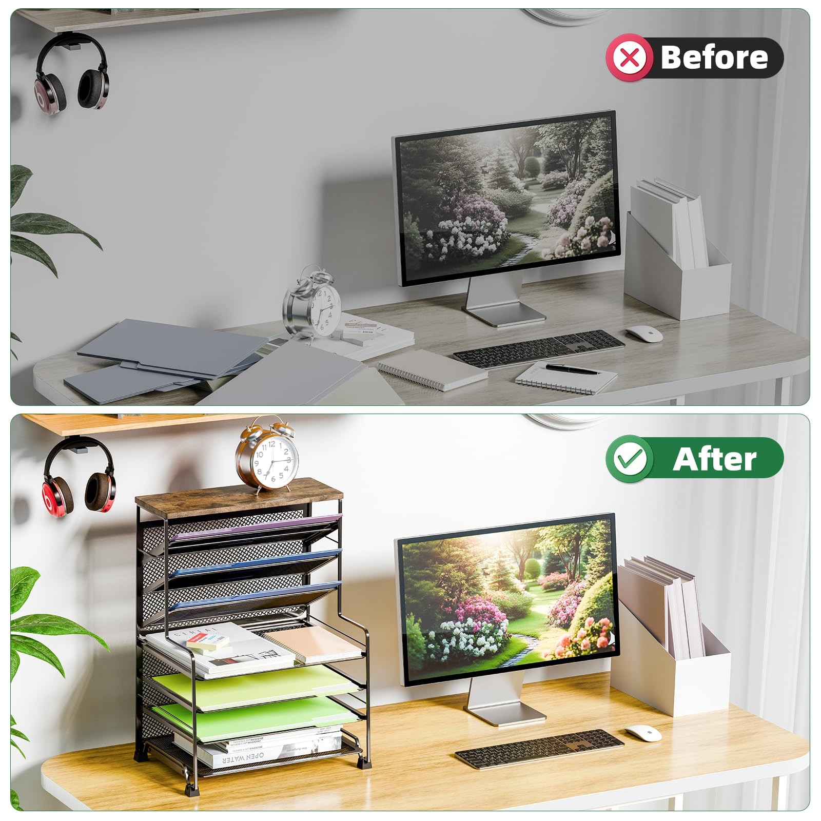7 Tier File Organizer Desk Accessories For Office Home School Tray Black