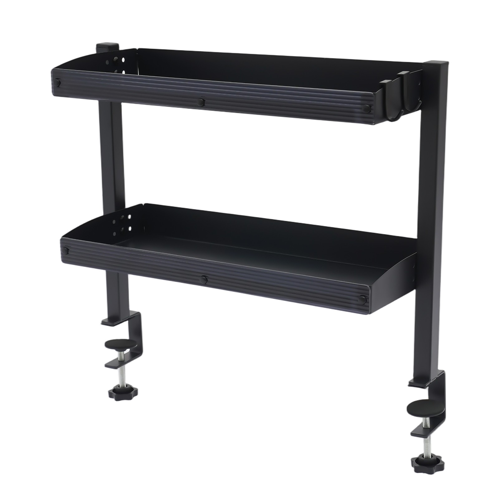 Desktop or Under-Desk Shelf Clamp-on 2-Tier Shelving W/ Adjustable Storage Tray