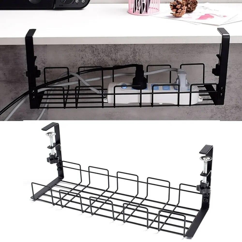 Under Desk Cable Management Tray Metal Wire Organizer Rack No Drill Storage