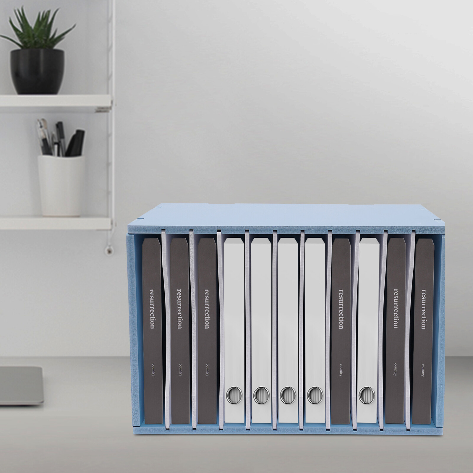 Vertical Desktop Sorter 11 Compartment Blue Letter-size Shelves