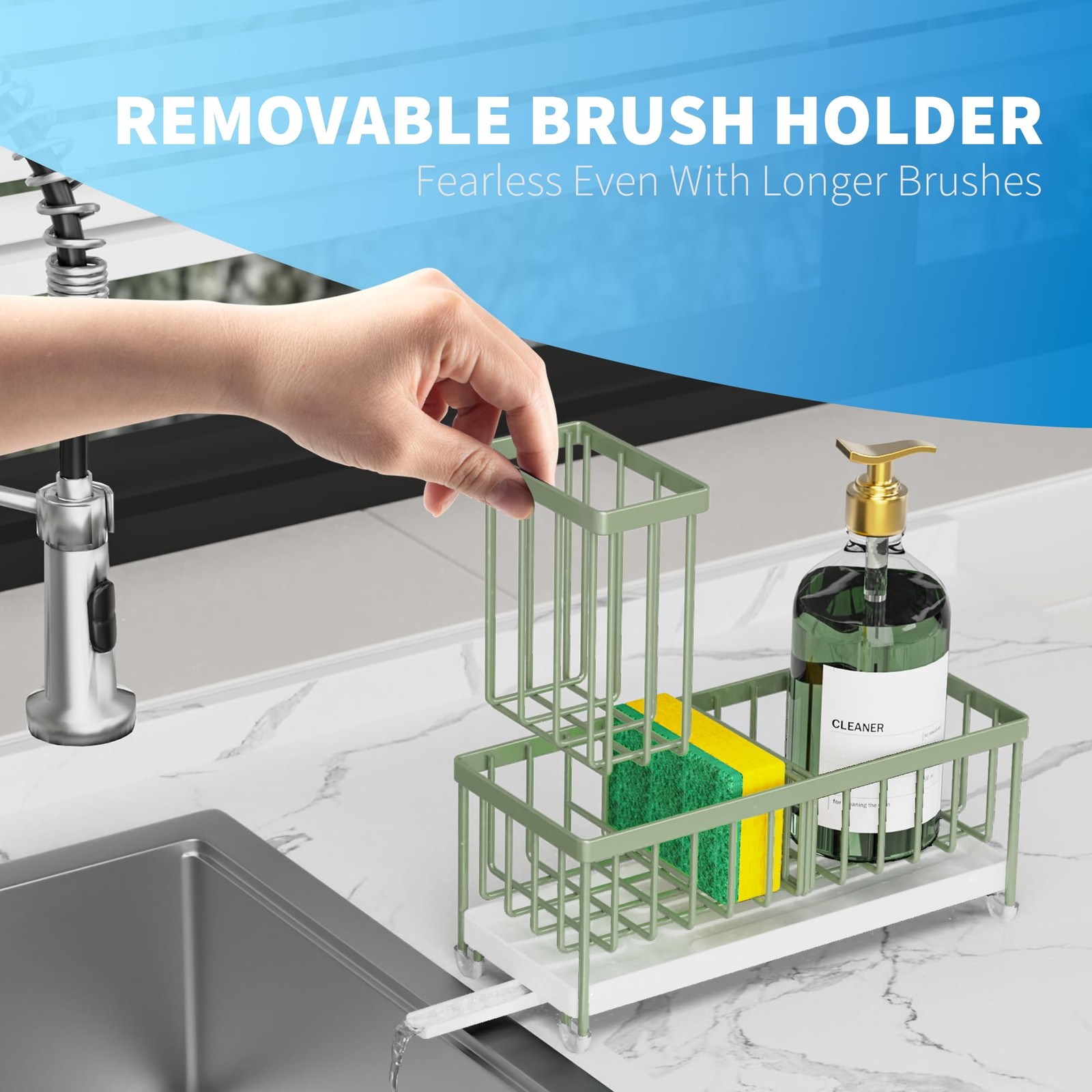 Cisily Sponge Holder for Kitchen Sink, Sink Caddy 9.25″, Sage Green – 9.25″