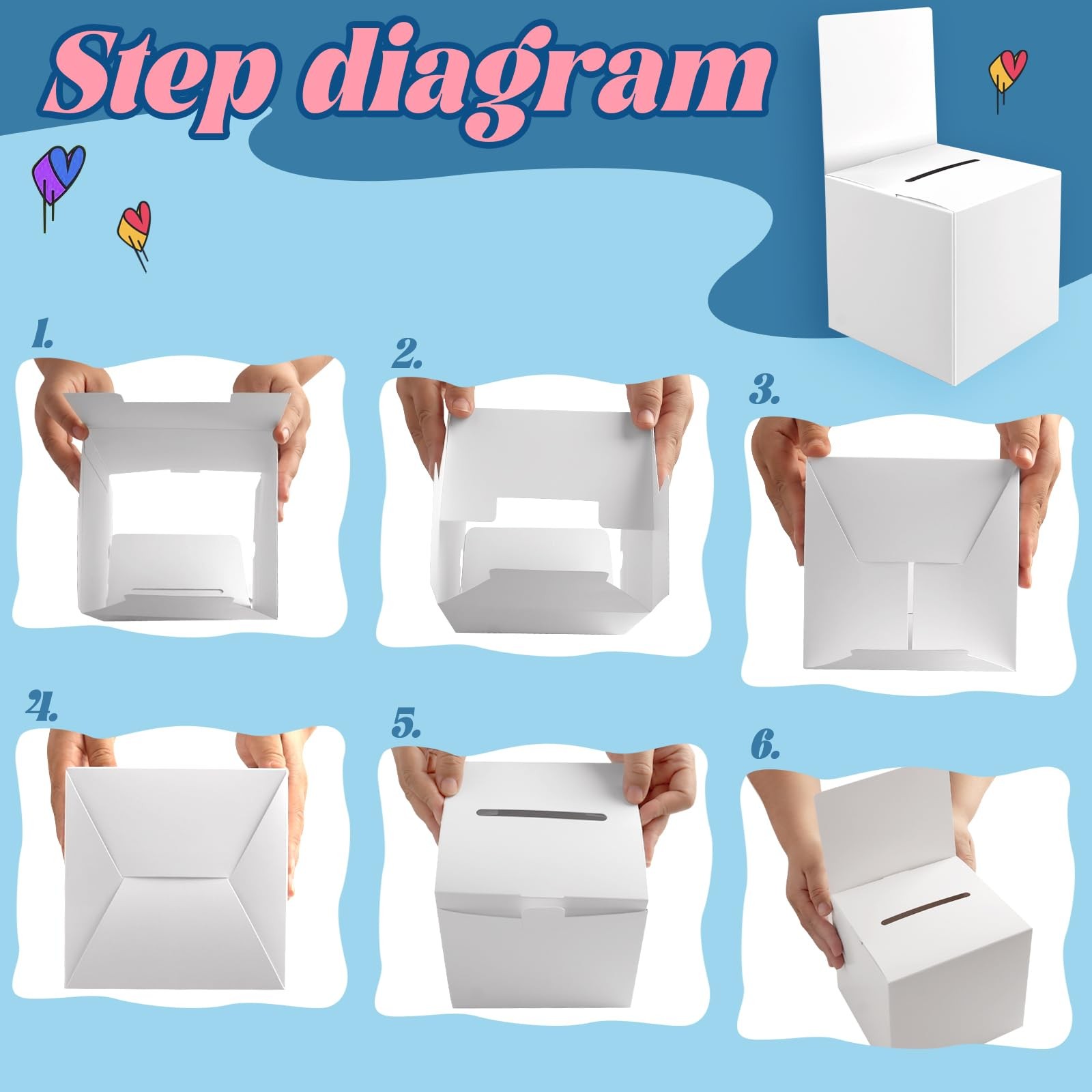 Jyongmer 24 Pack Cardboard Ballot Box with Slot 6 x 6x 6 Inch 24pcs-white