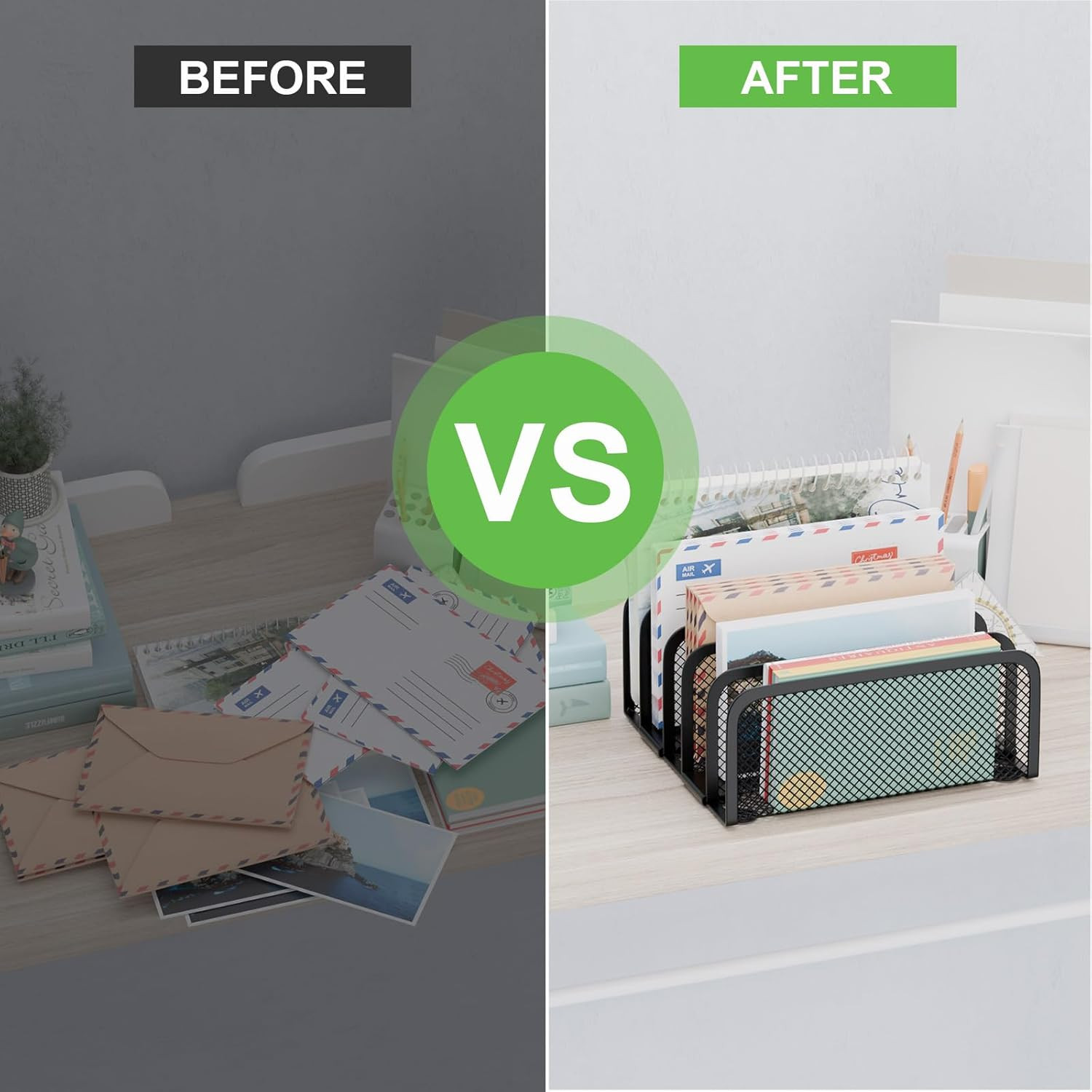 Mail Organizer Countertop, Metal File Holder with 5-Slot, Small Desk File Organi