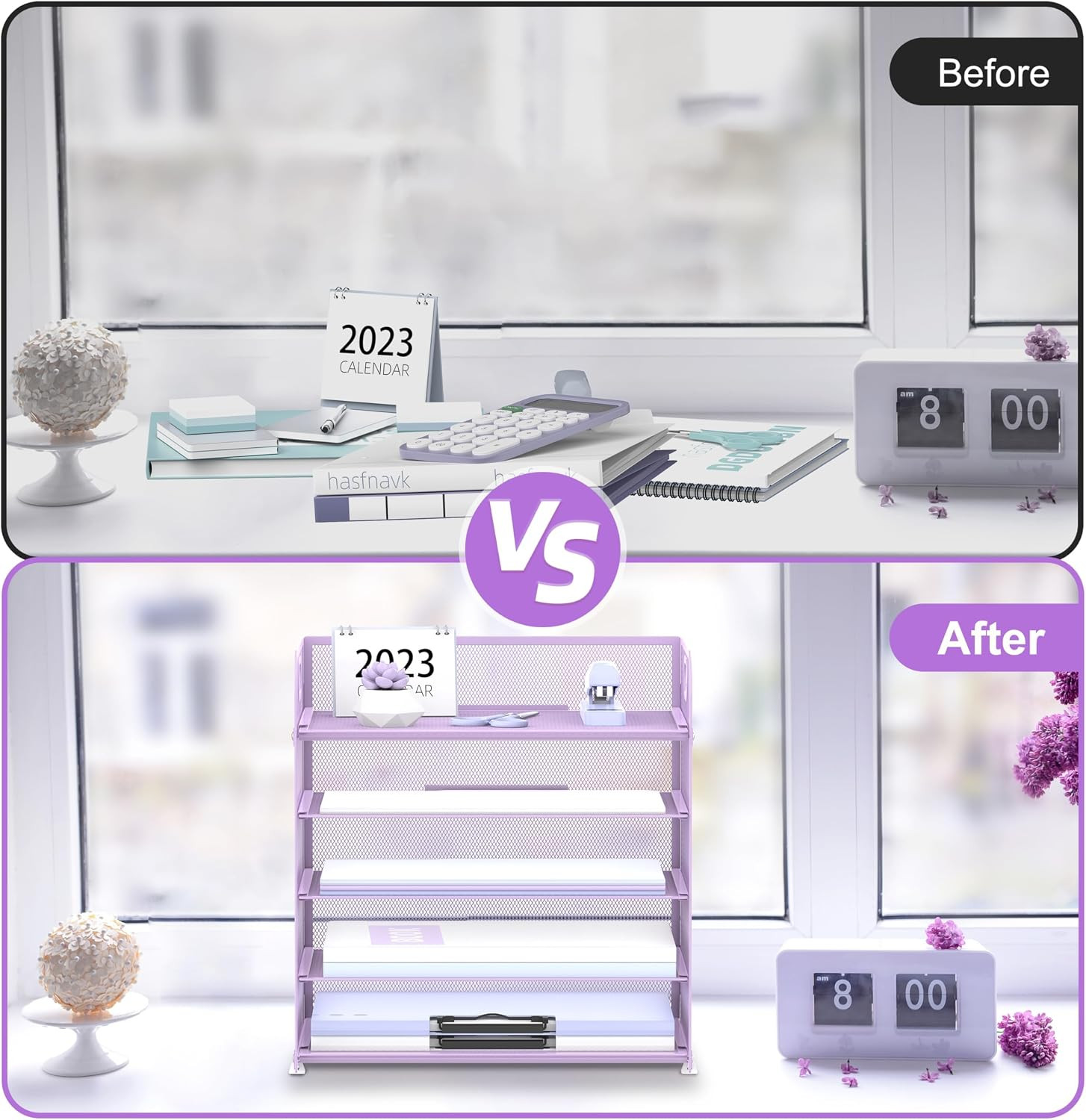 2 Pack 5-Tier Purple Desk Organizer with Handle Mesh Desk File/Paper Organizer L