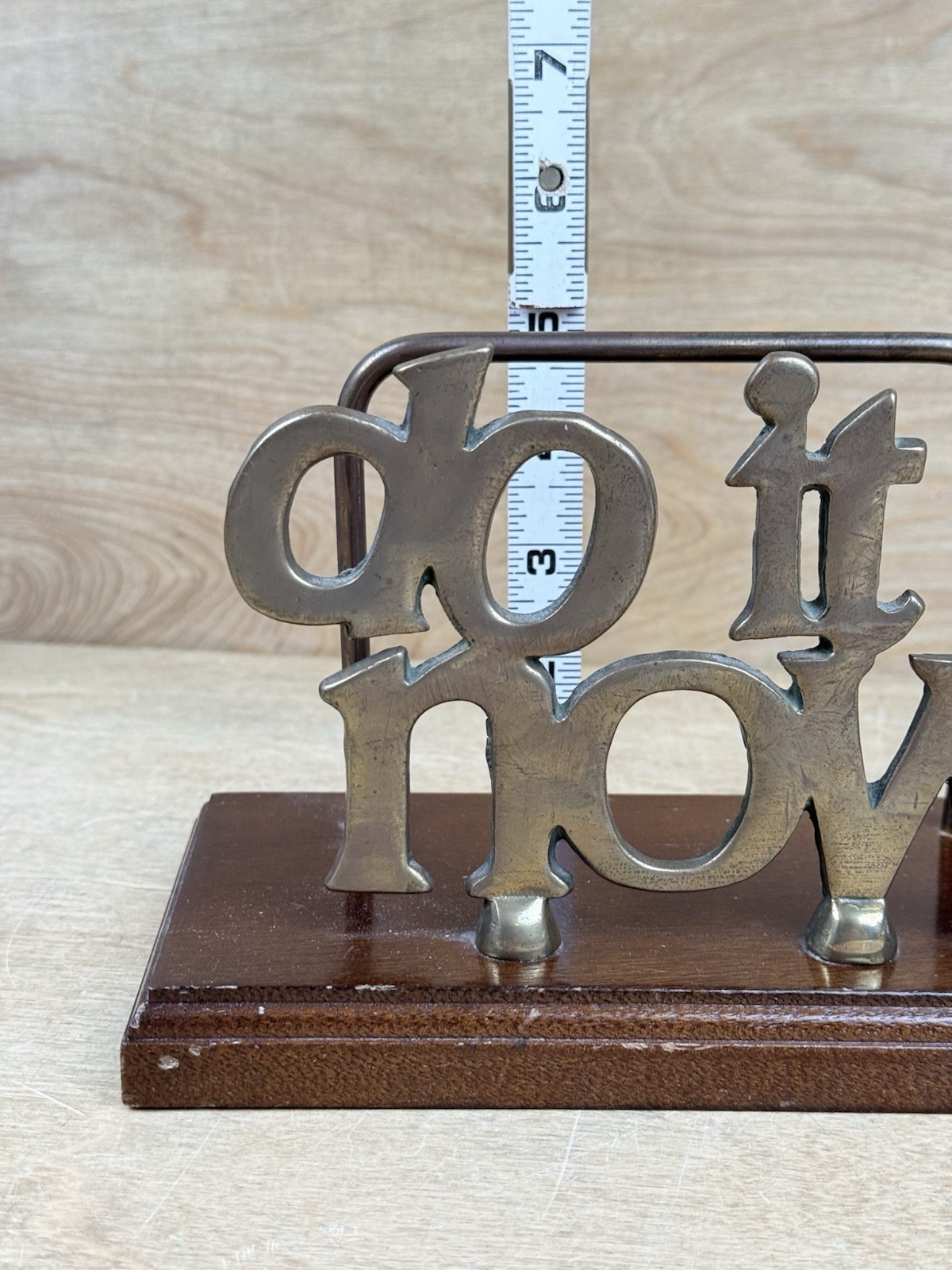 VTG MCM Brass Desk File Letter Holder Stand Office Typography 80s DO IT NOW