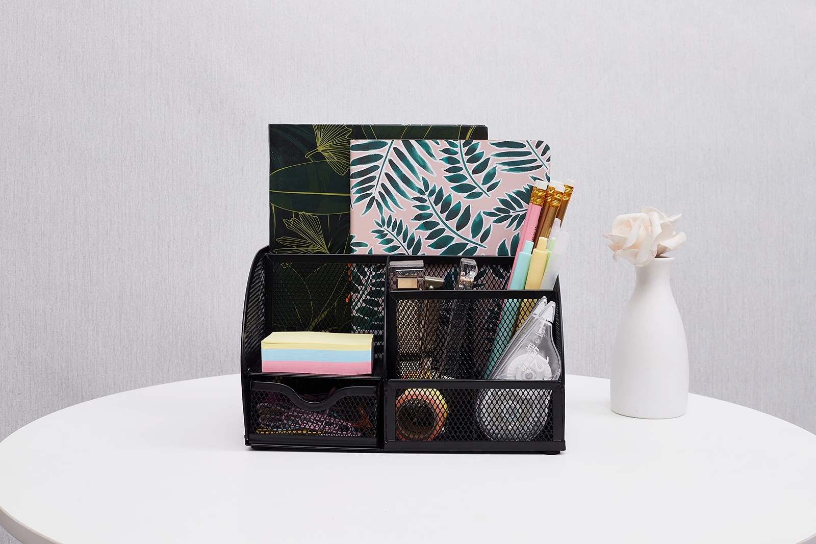 Annova Mesh Desk Organizer Office with 7 Compartments + Drawer/Desk Black