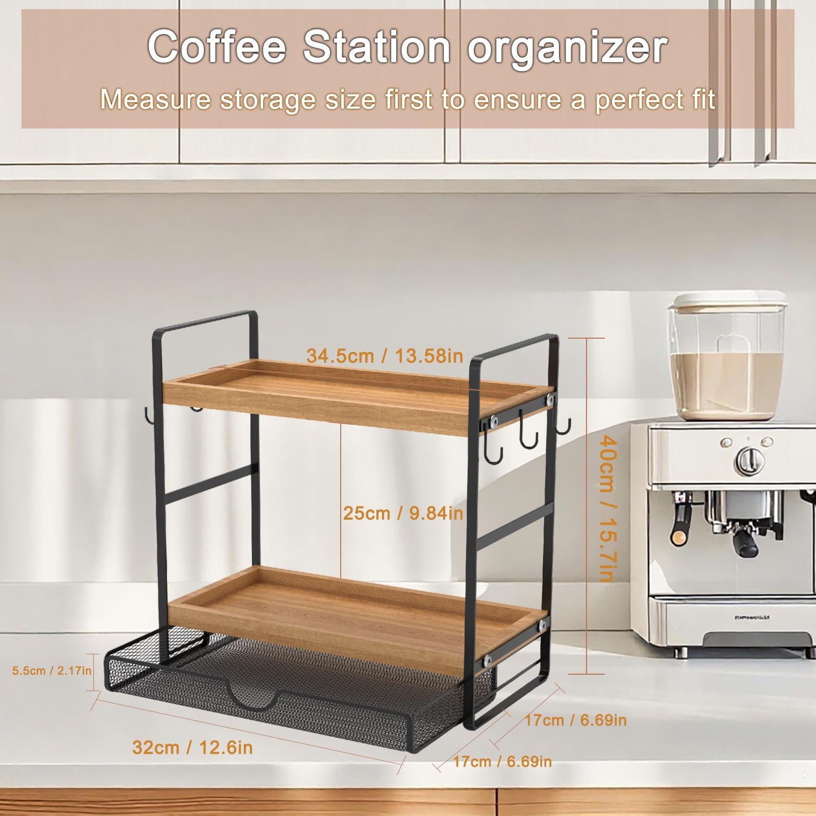 LEMIKKLE Coffee Station Organizer with Pod Holder Large storage, Light Brown