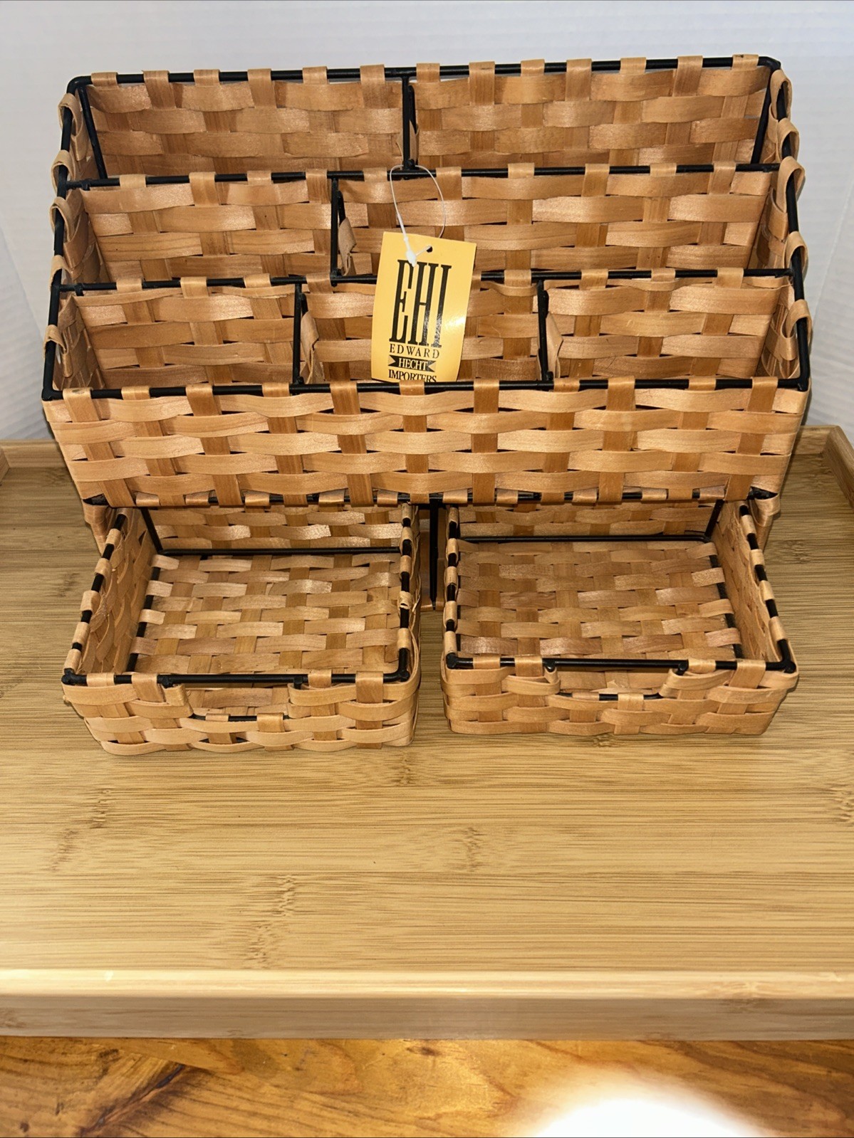Woven Wicker Rattan Metal Desk Tray Office Organizer File Drawers Boho New