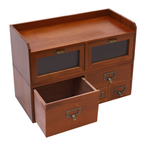 Desktop Storage Cabinet with 6 Drawers, Wooden Box Organizer for Office Supplies