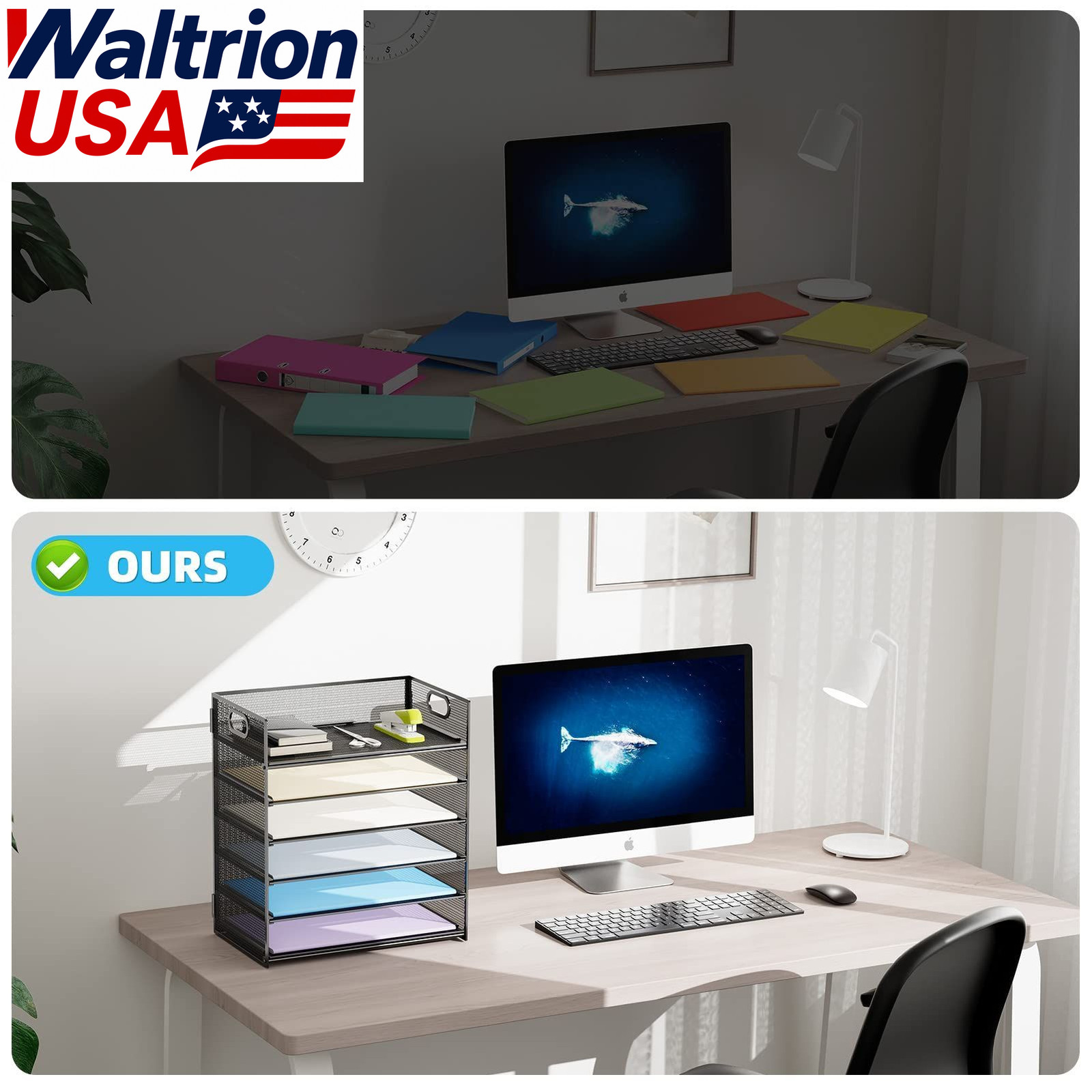 Marbrasse 6 Tier Paper Organizer Mesh Desk File Tray Letter A4 Sorter Black