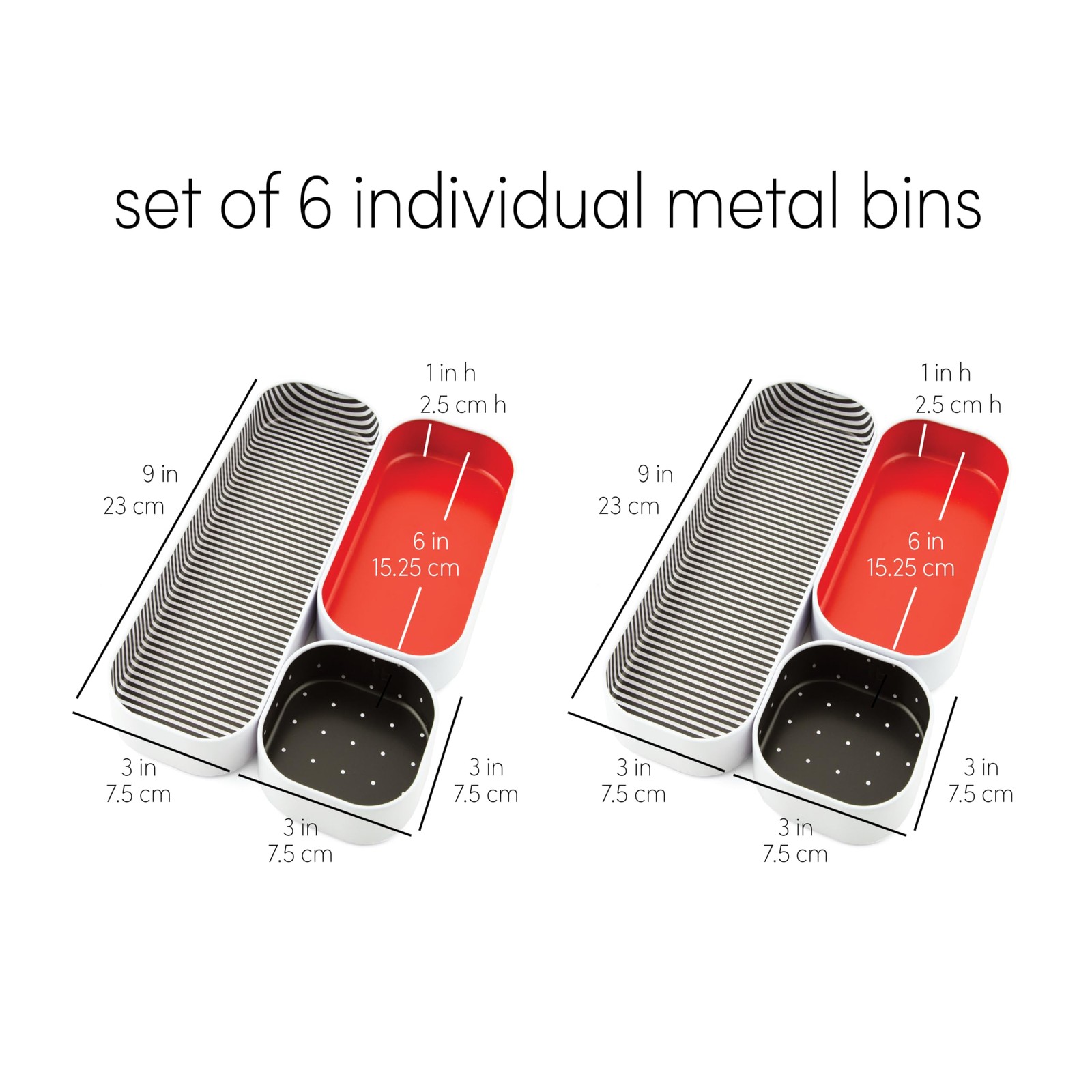 Three by Seattle 6 Piece Shallow Metal 6 Pack, Red, Stripes, Dots