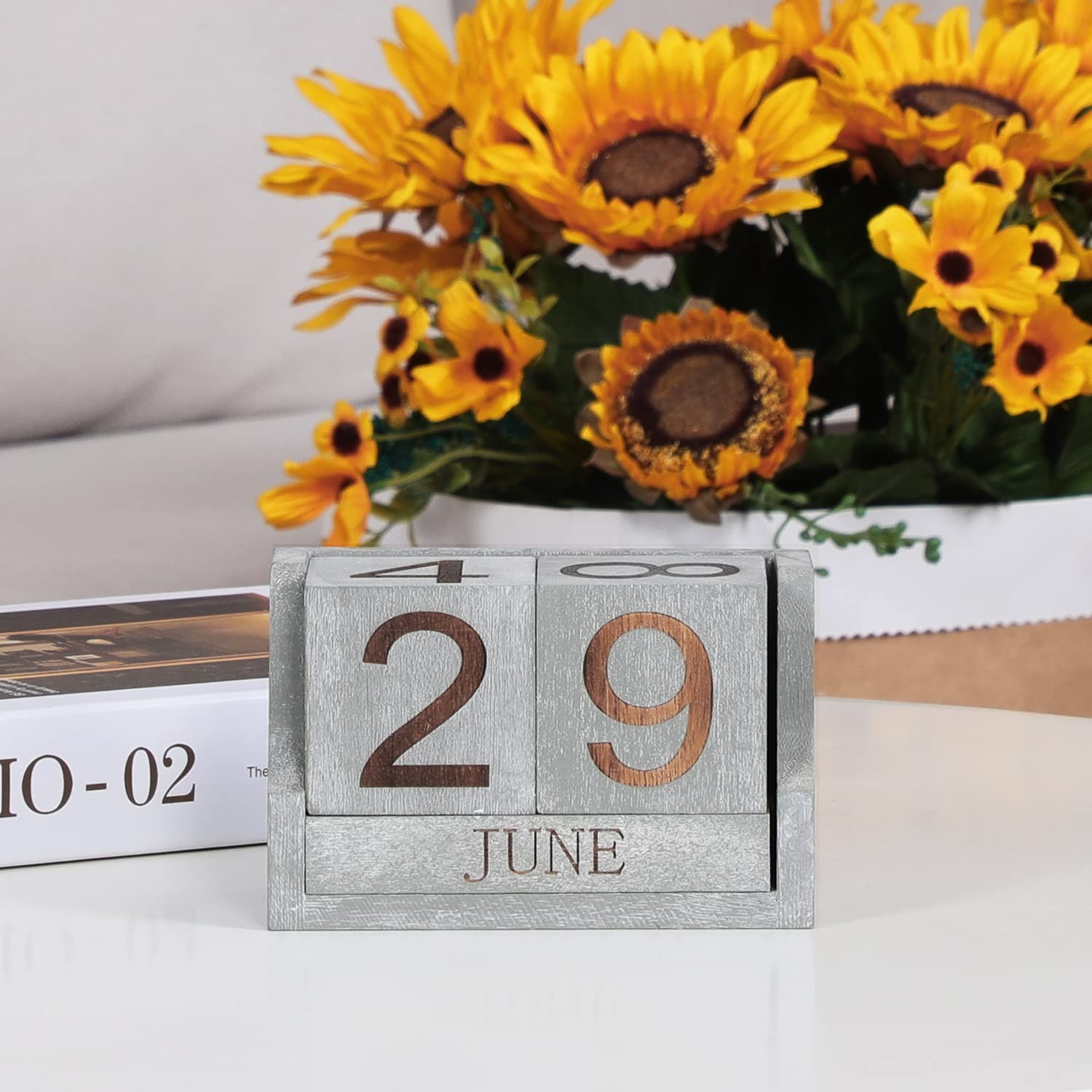Wooden Desk Calendar,Desk Calendar Blocks for Rustic Vintage Grey