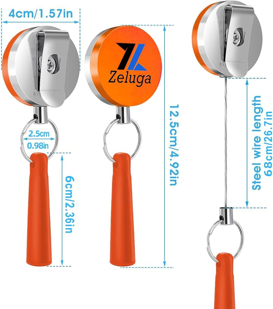25-514 6Pcs Retractable Pull Pen Pencil Holder with 26” Steel Pull Wire, Elasti
