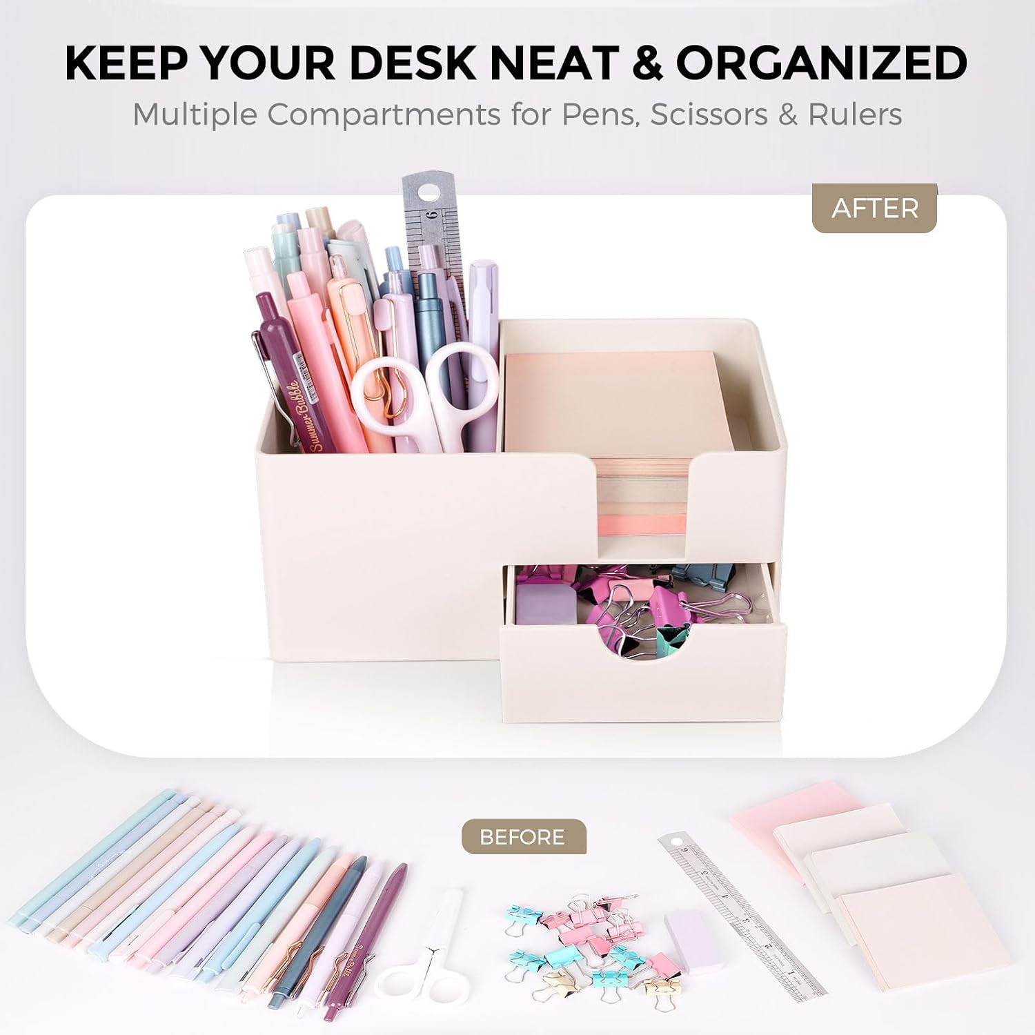 Small Desk Organizer with Drawer | 3 Compartments, Pen Holder for Desk, for Home