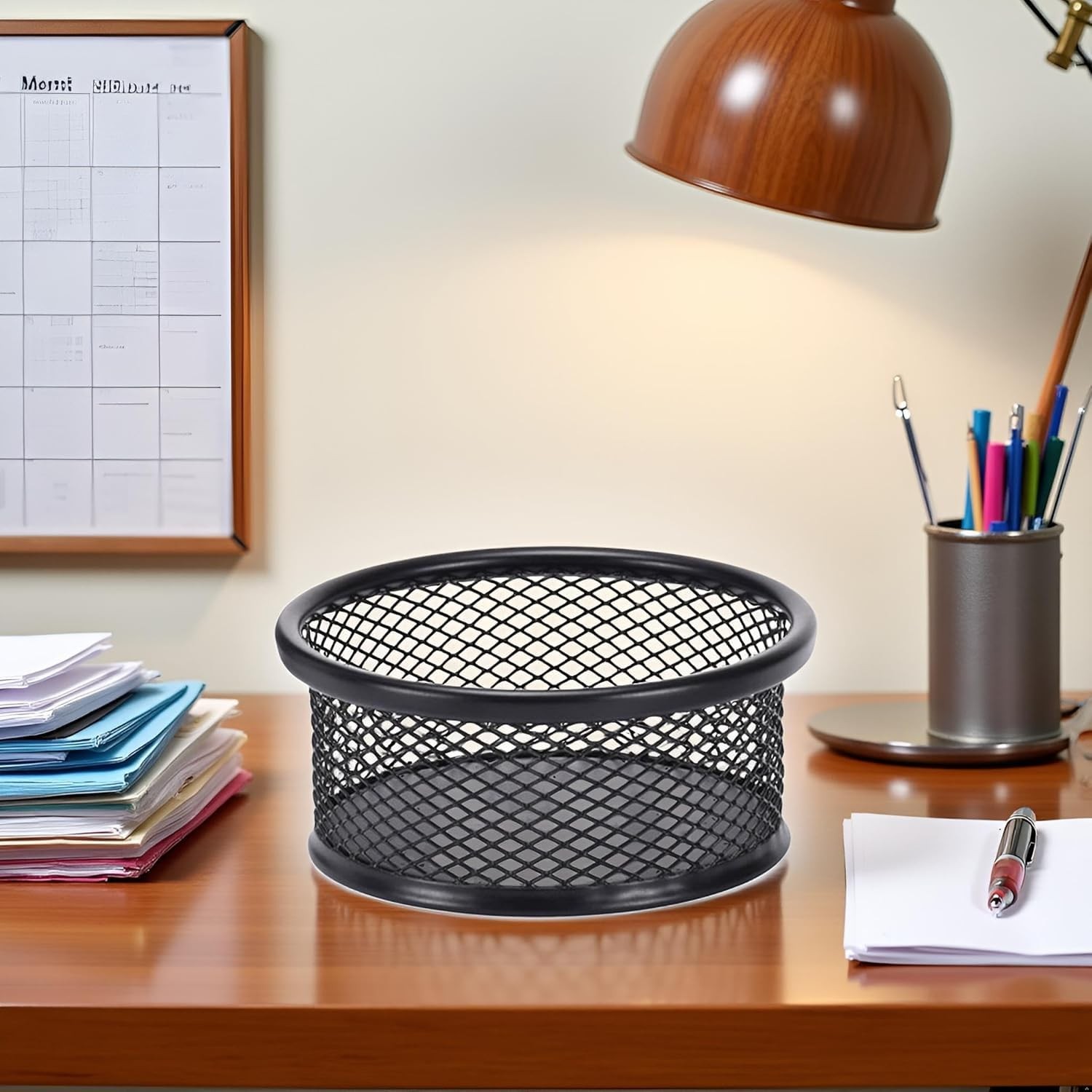 1 Pc Black Minimalist Metal Paper Clip Holder Mesh Paperclip Bowl Binder Clip…