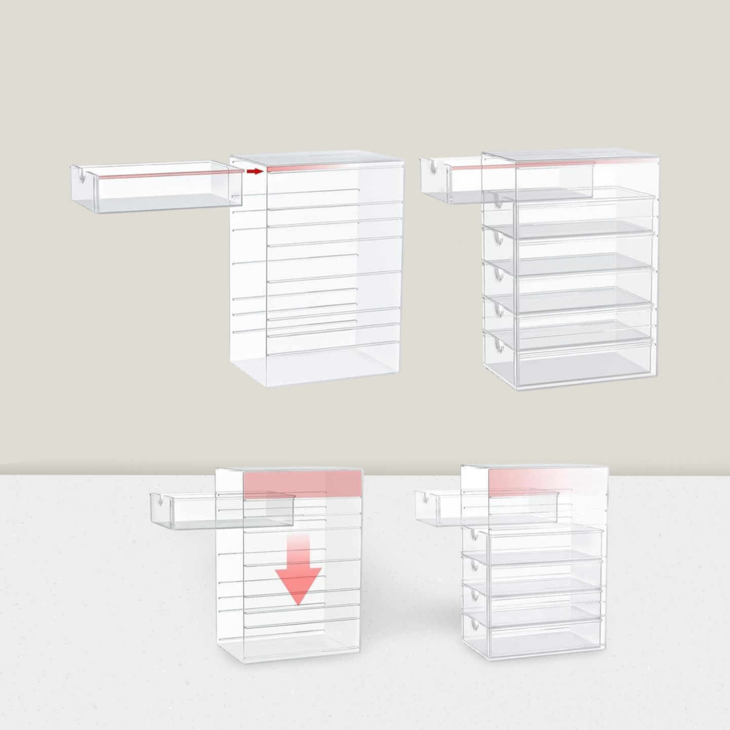 Makeup Organizer 16 Drawers 4 Pcs Desktop Office Desk Accessories Clear Storage