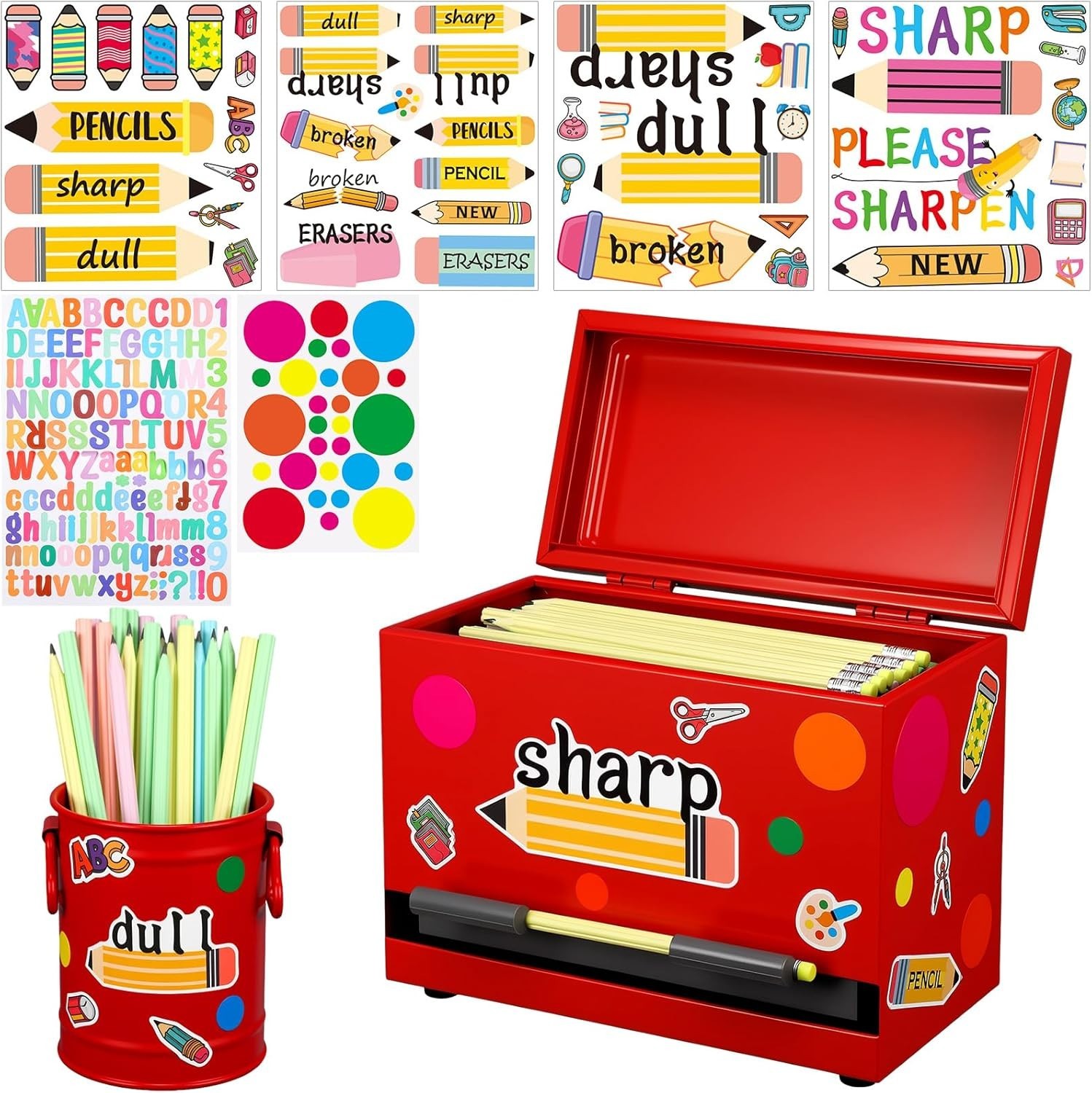 8-Piece Red Stainless Steel Pencil Dispenser Kit for Classrooms