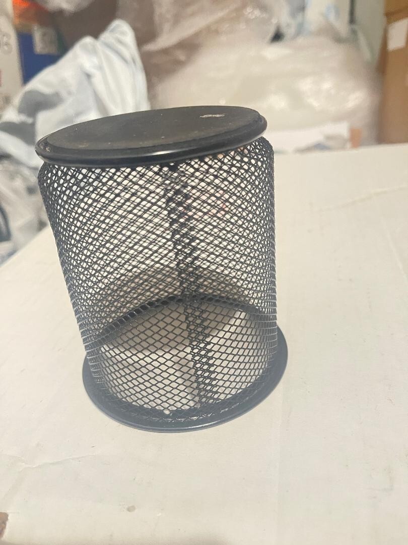 Steel Pencil Cup 4″x3 3/4″ Black Mesh rubber bottom(3D)