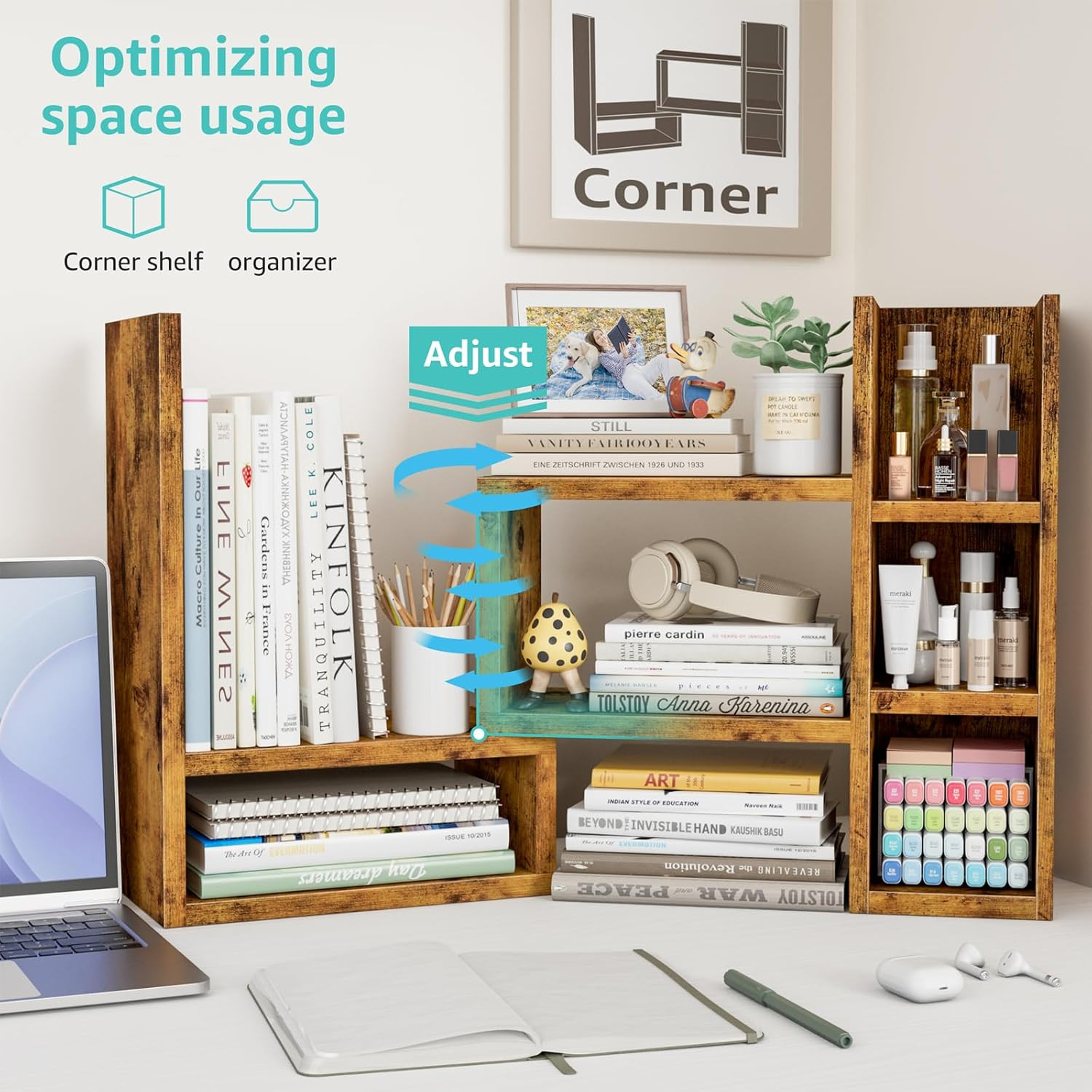 Desk Shelves Desktop Organizer Shlef – Rustic Office Organization for Top of Des