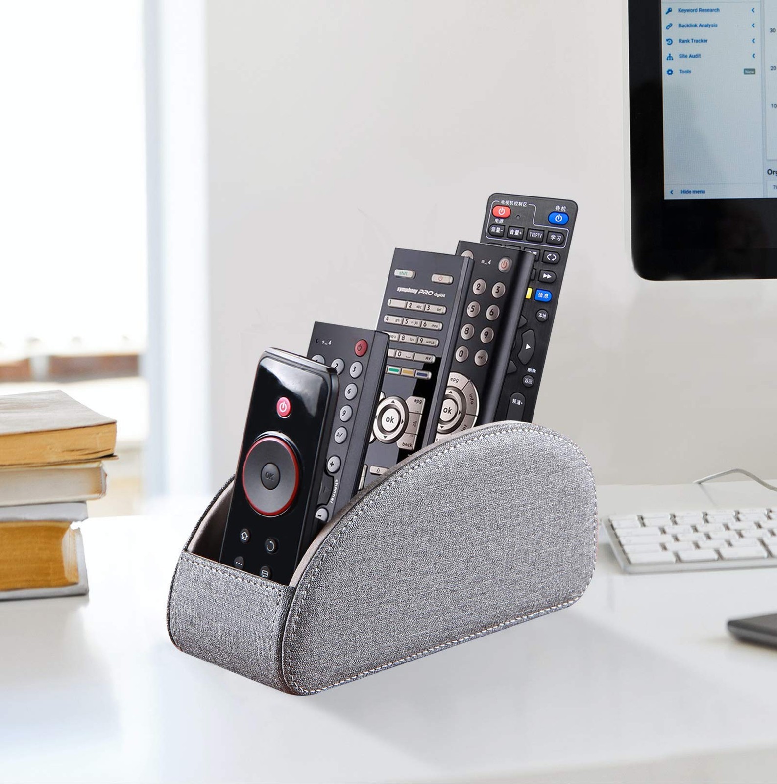 TV Remote Control Holder with 5 Compartments,Pu Leather coffee