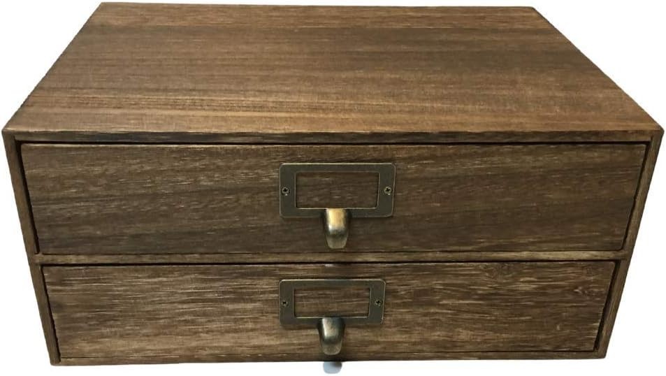 Walnut 2-Drawer Wooden Monitor Stand Office Desk Organizer