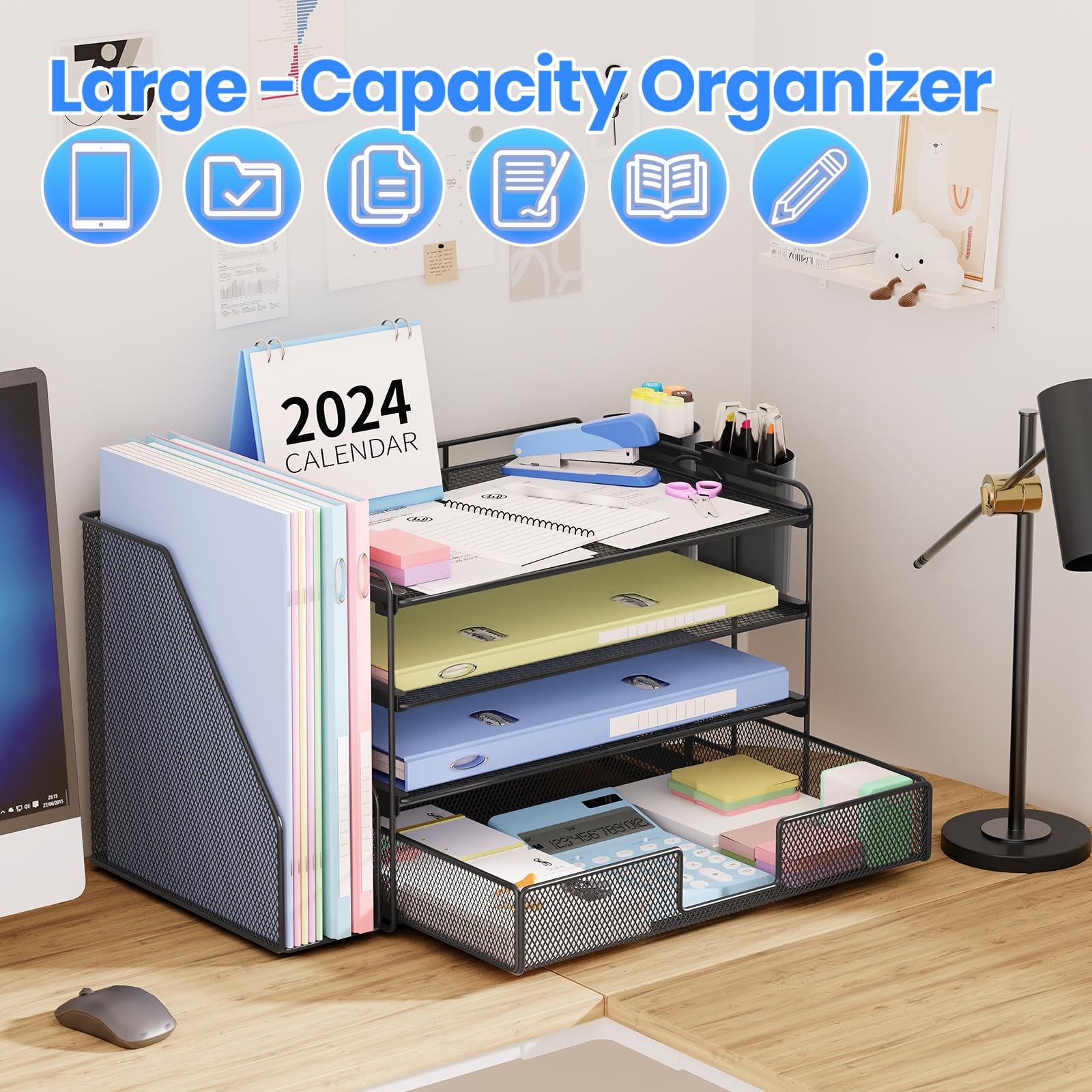 OPNICE Desk Organizer, 4-Tier Desktop File Organizer with 4-tier, Black