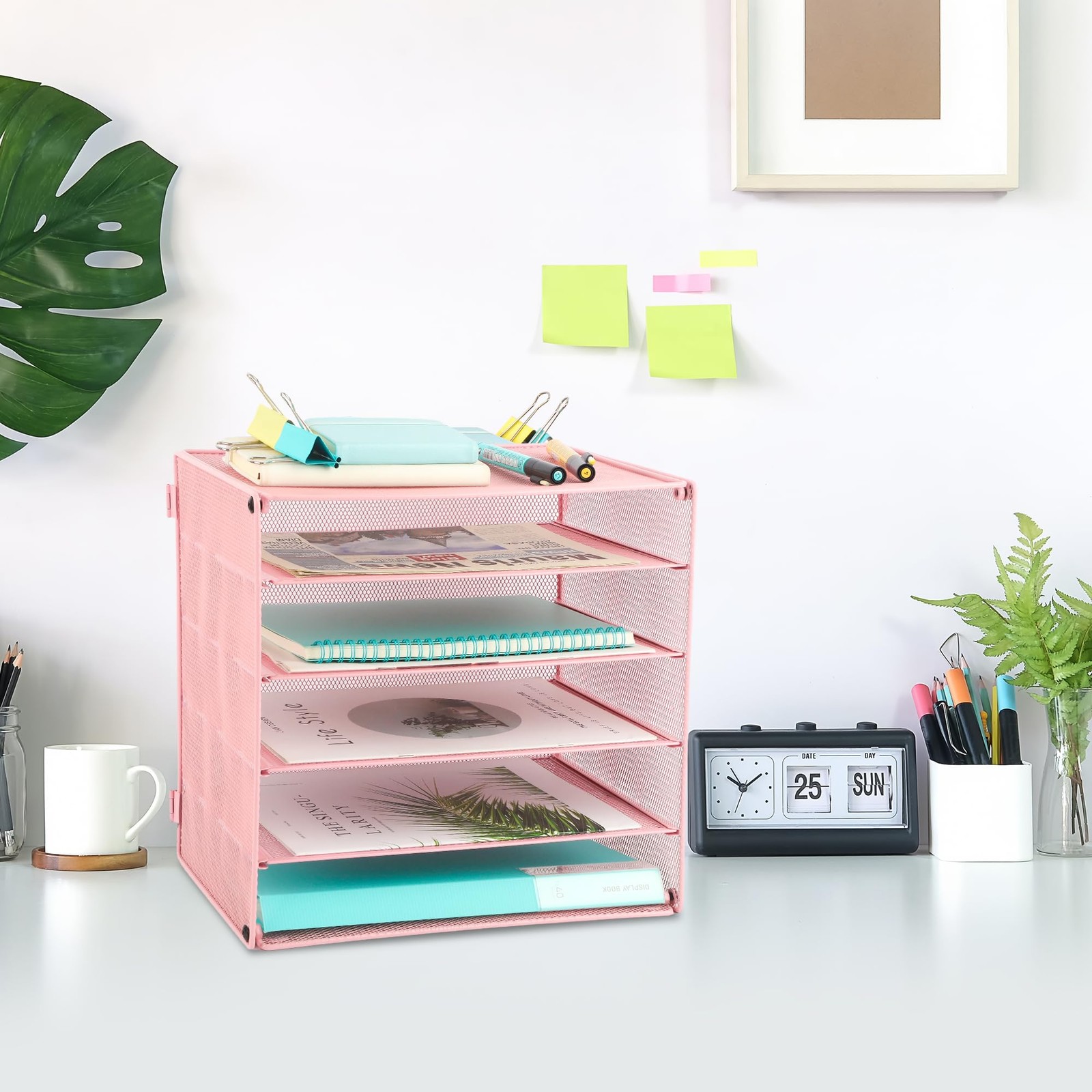 5 Slot Mesh Desk Organizer Tray, File Paper Letter Folder Holder Desktop Pape…